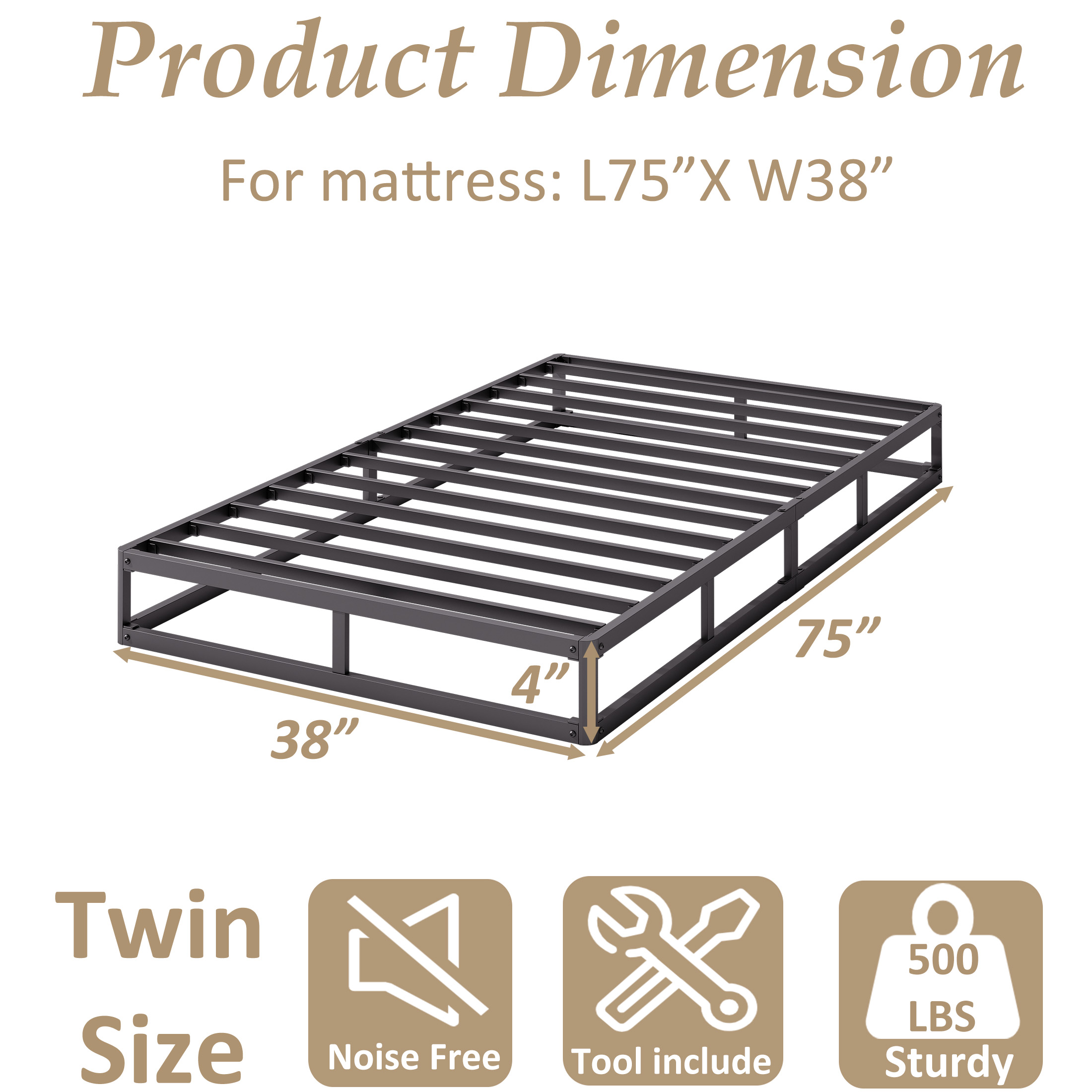 ZIYOO 4 inch Metal Box Spring, Heavy - Duty Mattress Foundation,Twin Size