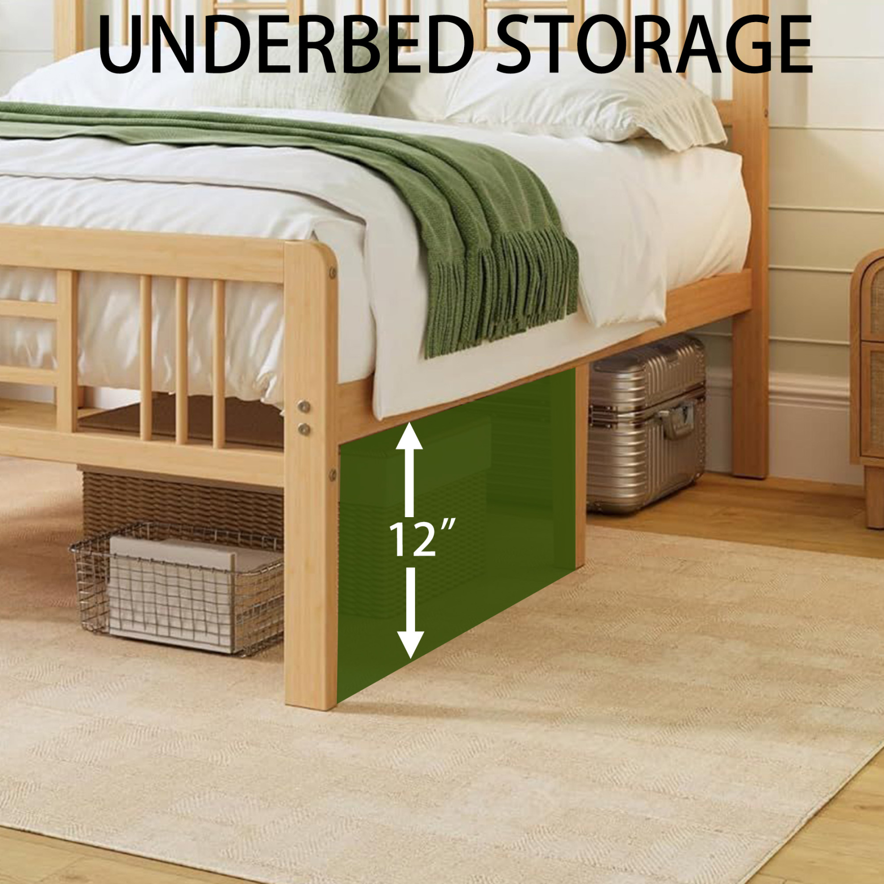 ZIYOO 14 inch Queen Size Bamboo Bed Frame with Headboard and Footboard, Heavy Duty Platform Bed Frame with Ample Under Storage, Easy Assembly, No Box Spring Needed