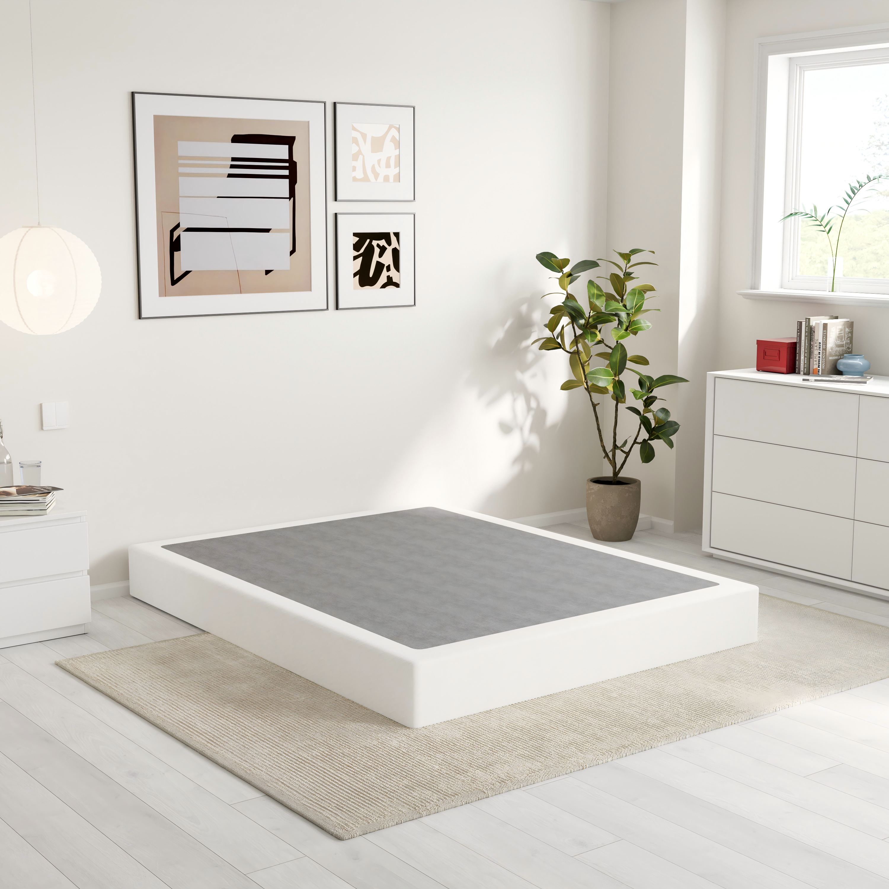 ZIYOO 4 inch Metal Box Spring, Sturdy Mattress Foundation, Easy Assembly, Fabric Cover Included, Queen Size