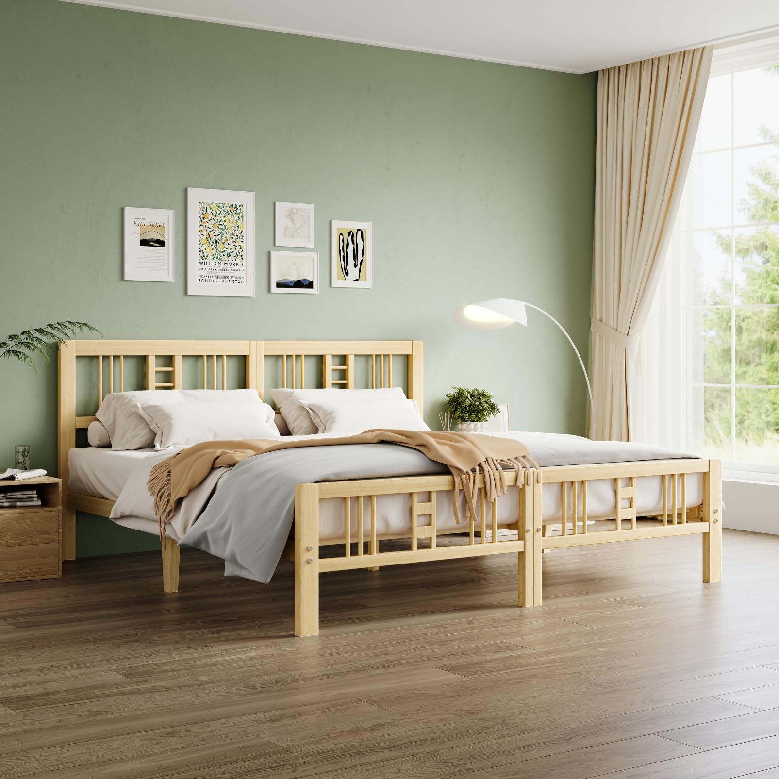 ZIYOO 10 inch Queen Size Bamboo Bed Frame with Headboard and Footboard, Queen Heavy Duty Bed Frame with Metal Slats Support, No Box Spring Needed, Noiseless