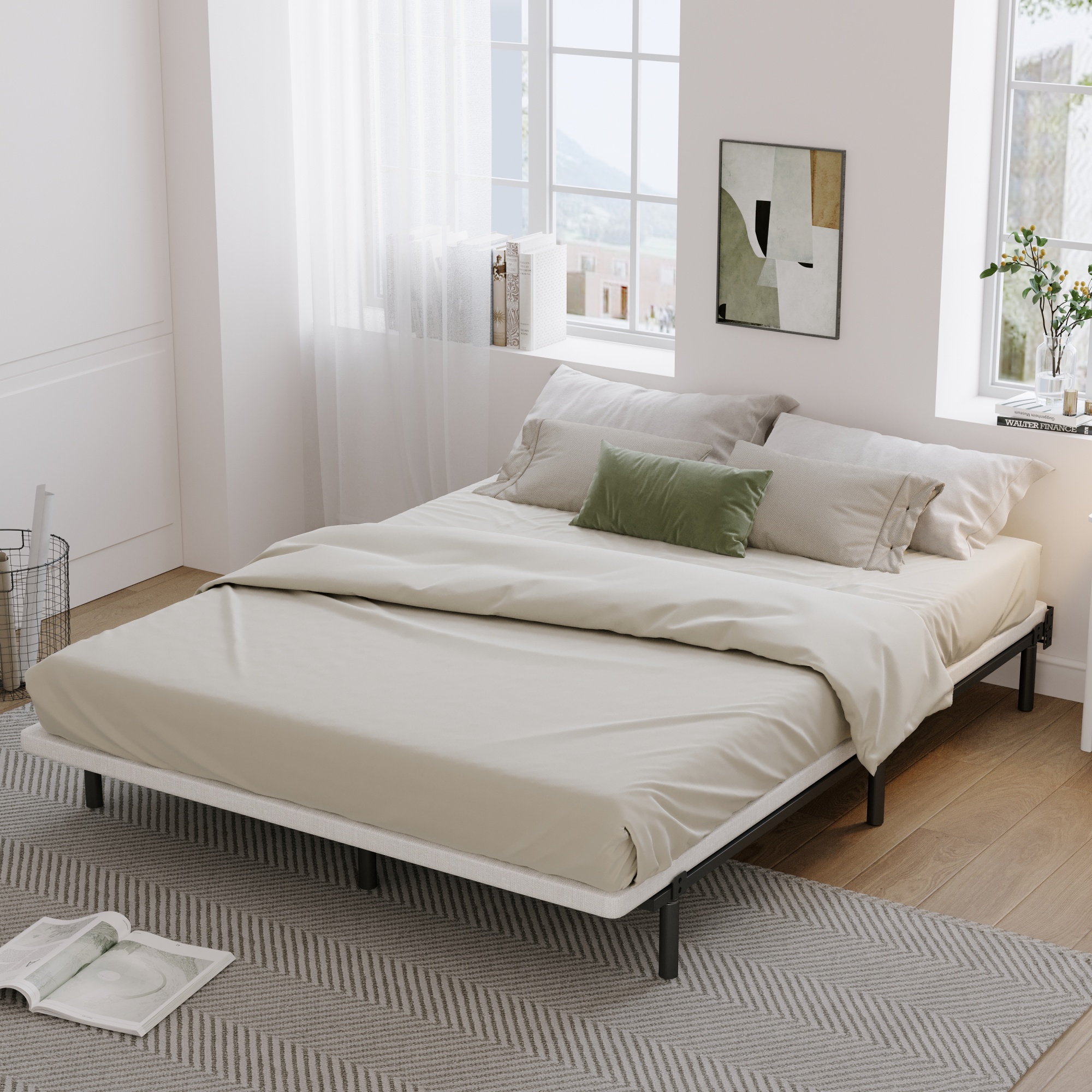 ZIYOO 9 inch Queen Size Metal Bed Frame with Recessed Legs, Heavy Duty Bed Base, Easy Assembly, Noise-Free