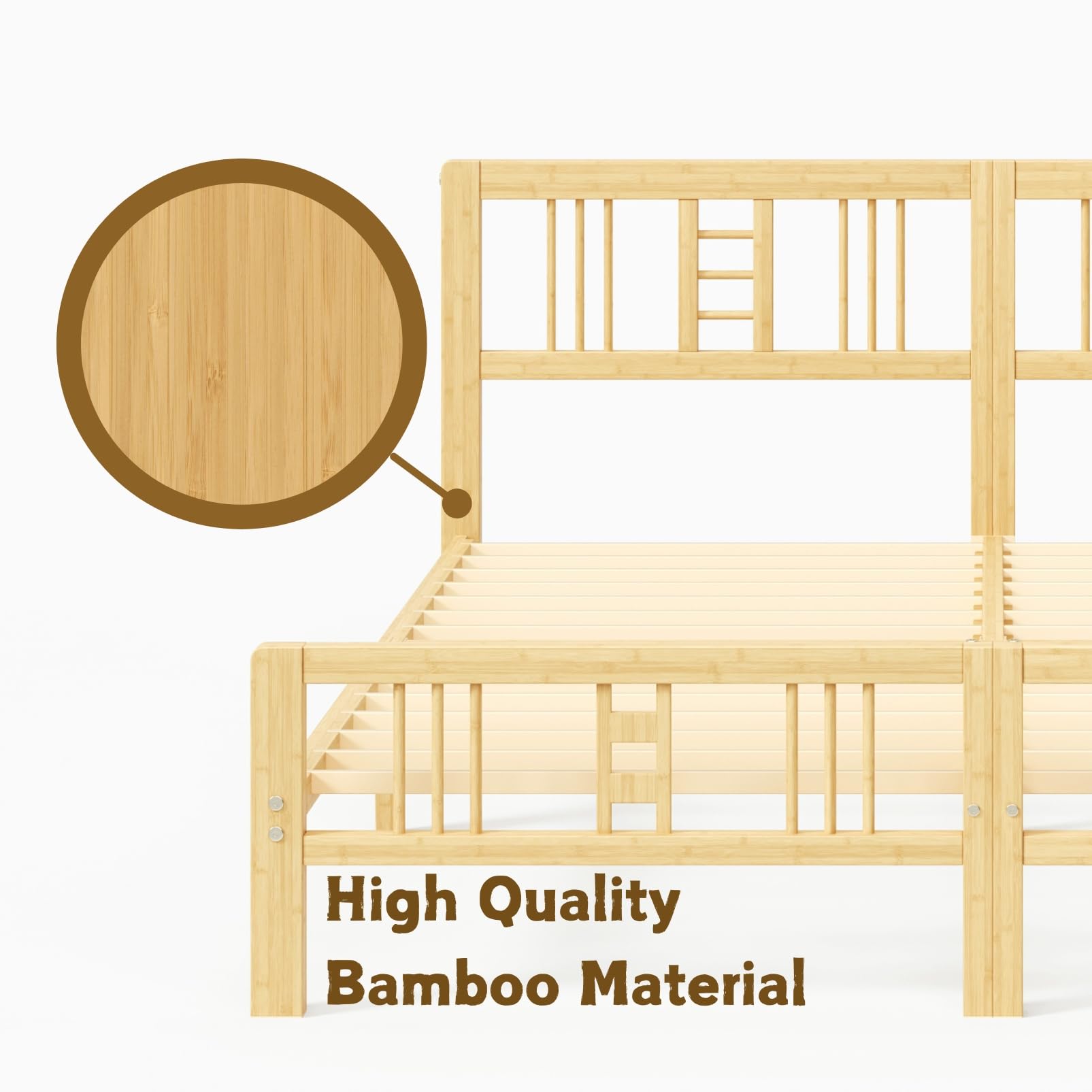 ZIYOO 10 inch Queen Size Bamboo Bed Frame with Headboard and Footboard, Queen Heavy Duty Bed Frame with Metal Slats Support, No Box Spring Needed, Noiseless