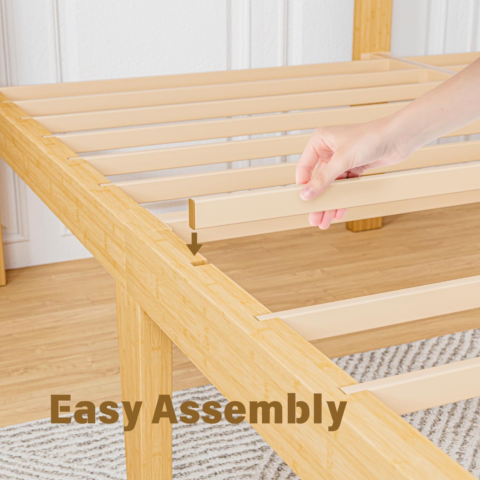 ZIYOO 12 inch Queen Size Wood Bamboo Platform Bed Frame with Headboard and Footboard, Queen Heavy Duty Bed Frame with Metal Slats Support, No Box Spring Needed