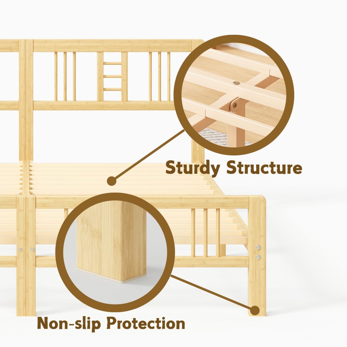 ZIYOO 10 inch Queen Size Bamboo Bed Frame with Headboard and Footboard, Queen Heavy Duty Bed Frame with Metal Slats Support, No Box Spring Needed, Noiseless