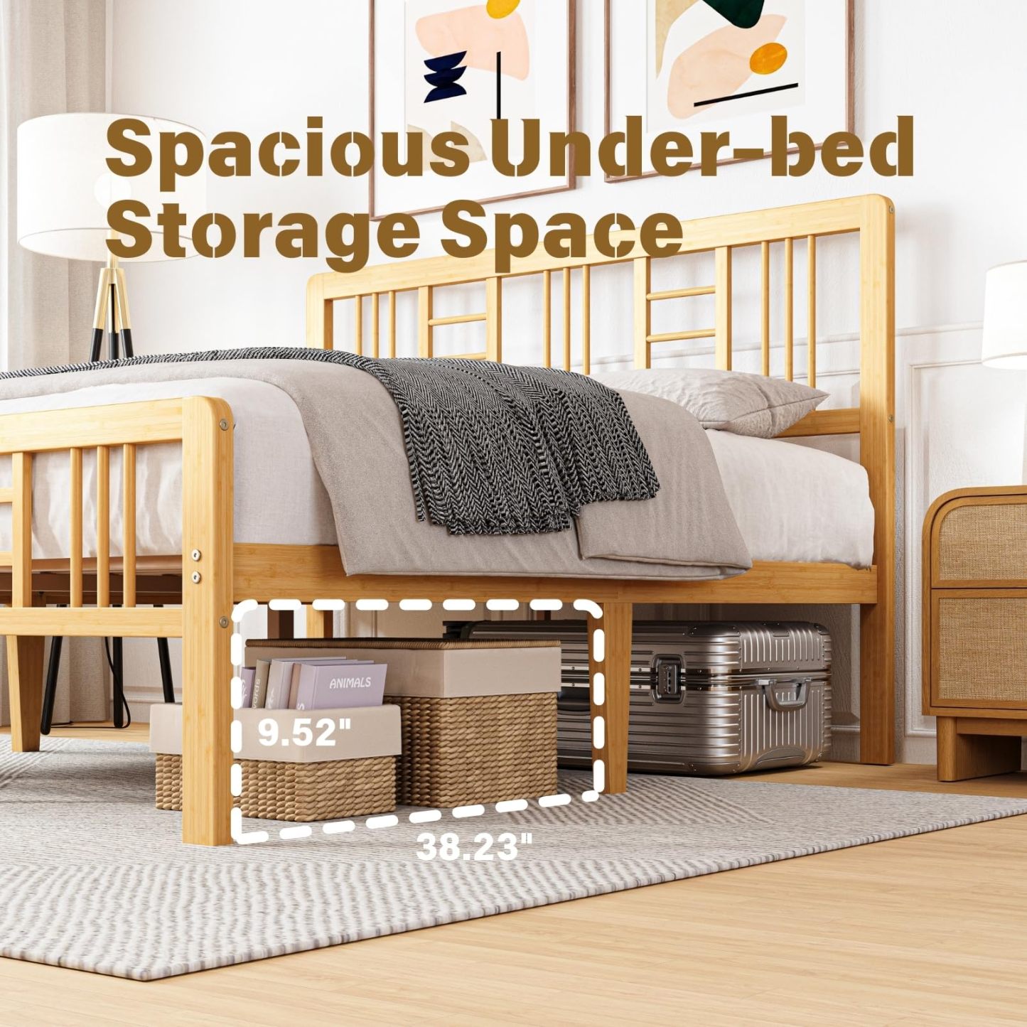 ZIYOO 12 inch Queen Size Wood Bamboo Platform Bed Frame with Headboard and Footboard, Queen Heavy Duty Bed Frame with Metal Slats Support, No Box Spring Needed