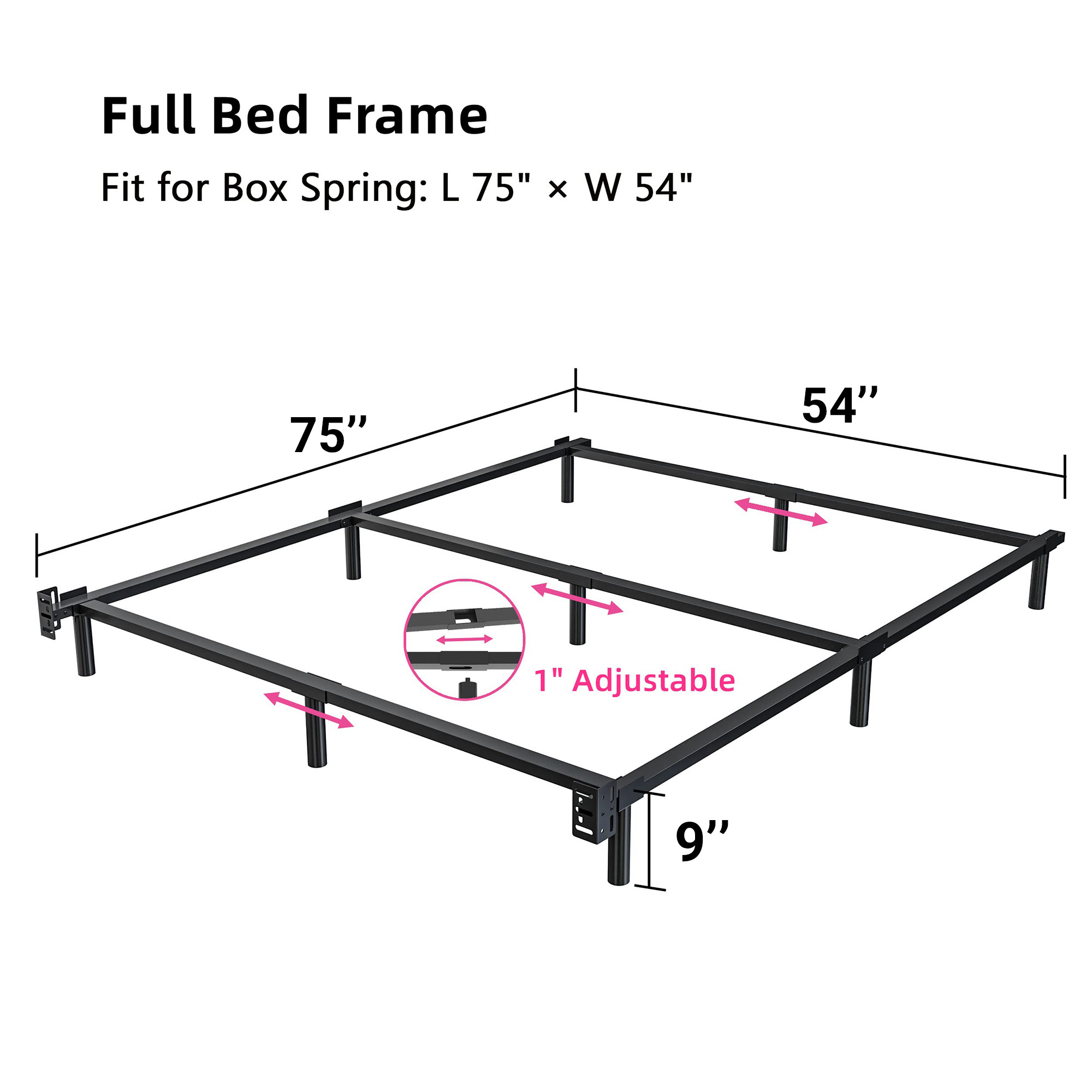 ZIYOO 9 inch Full Size Metal Bed Frame with Recessed Legs, Heavy Duty Bed Base, Easy Assembly, Noise-Free