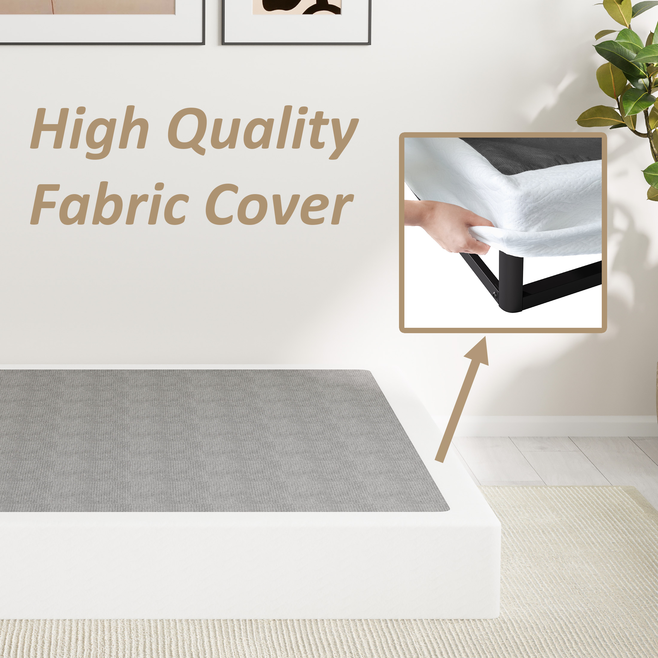 ZIYOO 4 Inch Metal Box Spring, Sturdy Mattress Foundation, Easy Assembly, Fabric Cover Included, Queen Size