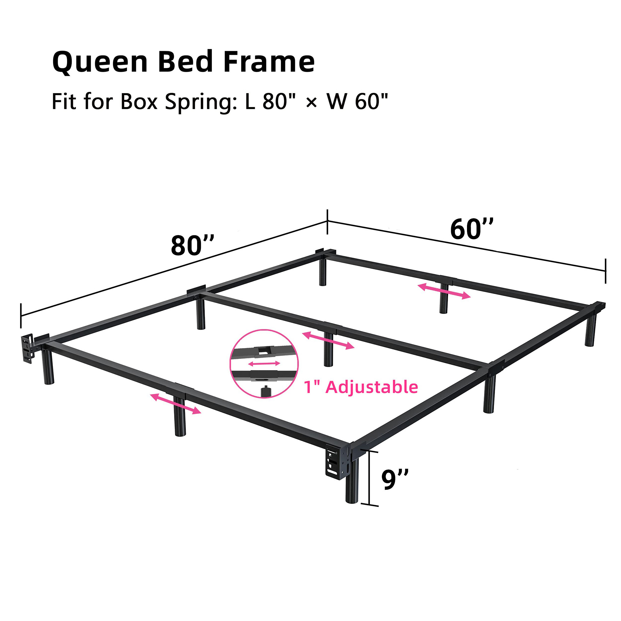 ZIYOO 9 inch Queen Size Metal Bed Frame with Recessed Legs, Heavy Duty Bed Base, Easy Assembly, Noise-Free