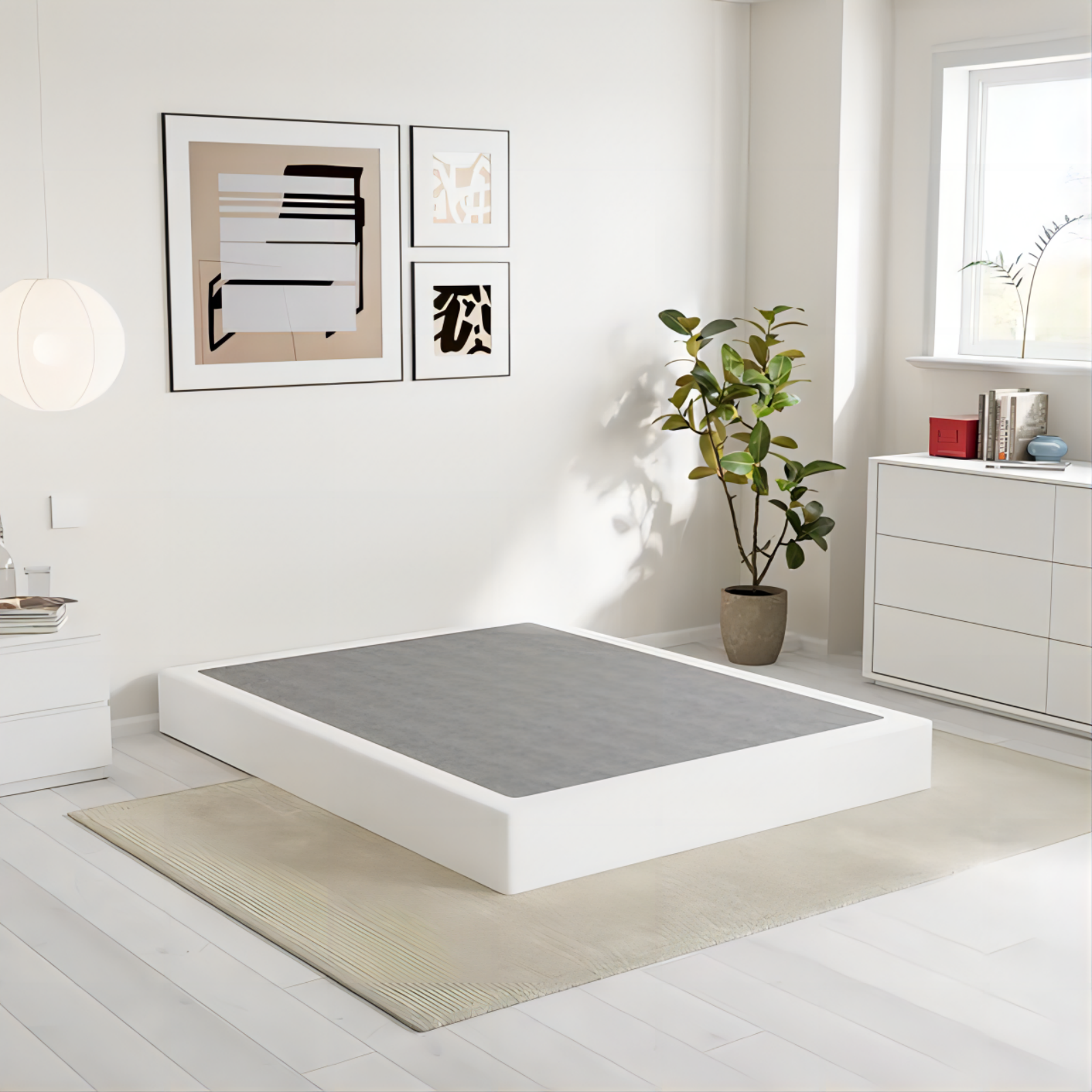 ZIYOO 4 Inch Metal Box Spring, Sturdy Mattress Foundation, Easy Assembly, Fabric Cover Included, Queen Size