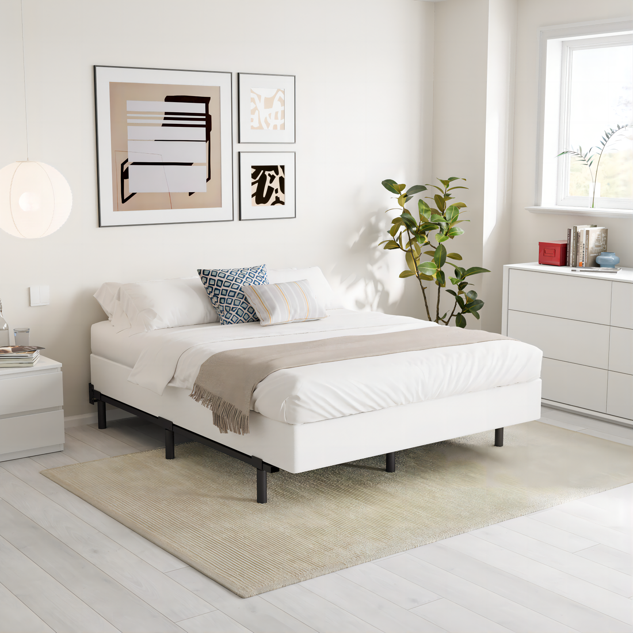 ZIYOO 4 Inch Metal Box Spring, Sturdy Mattress Foundation, Easy Assembly, Fabric Cover Included, Queen Size