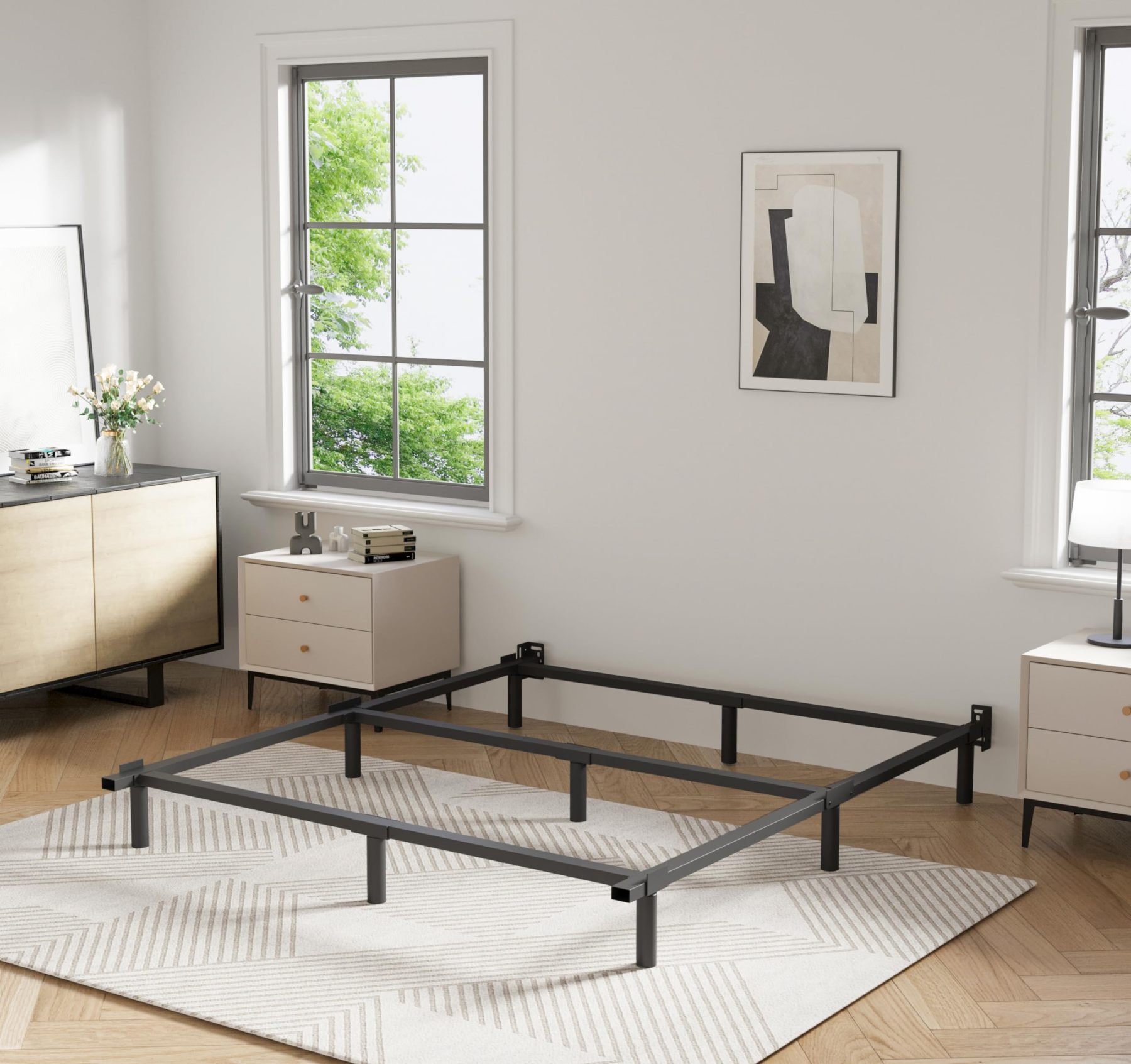 ZIYOO Queen Size Metal Bed Frame with 9 Recessed Legs, 9 inch Heavy Du