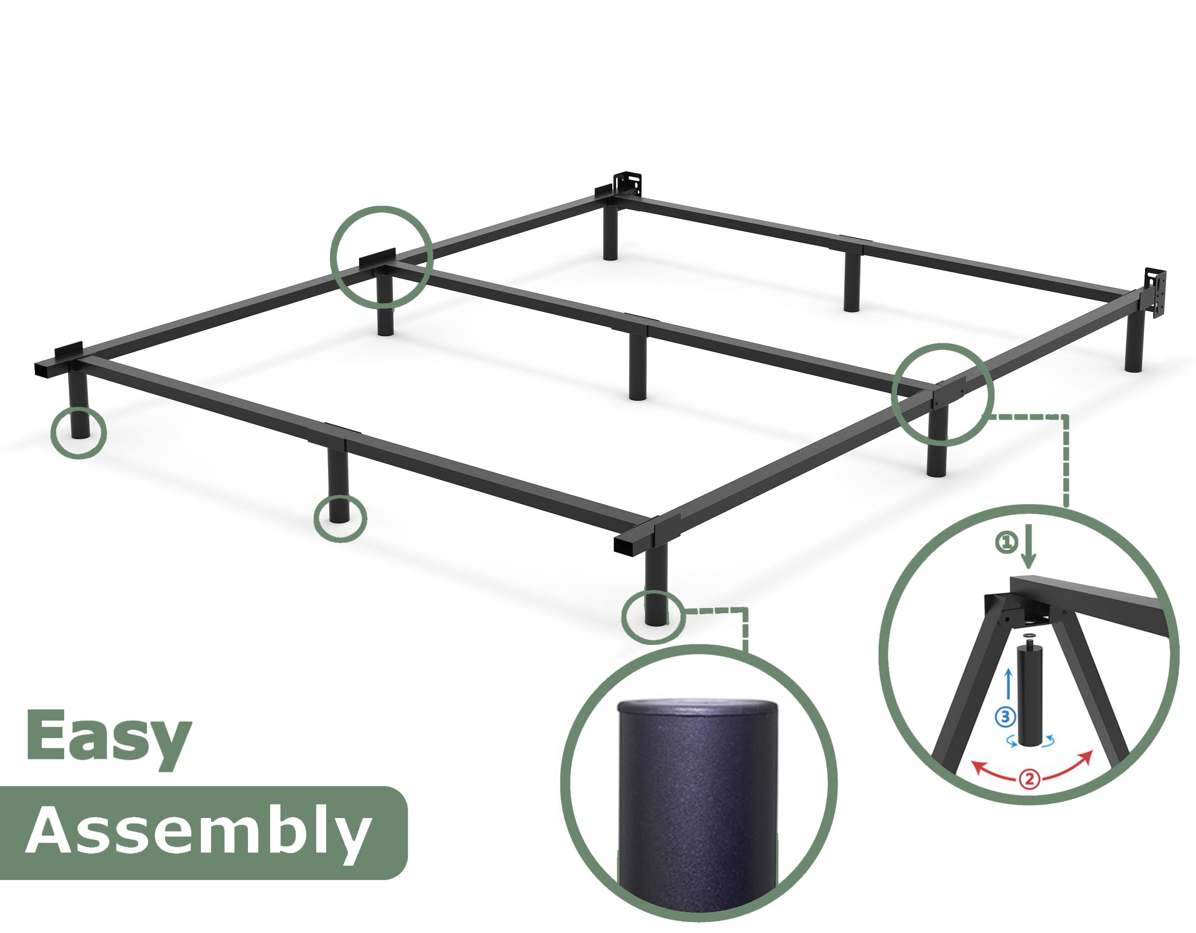 ZIYOO Queen Size Metal Bed Frame with 9 Recessed Legs, 9 inch Heavy Duty Bed Base, Easy Assembly, Noise-Free