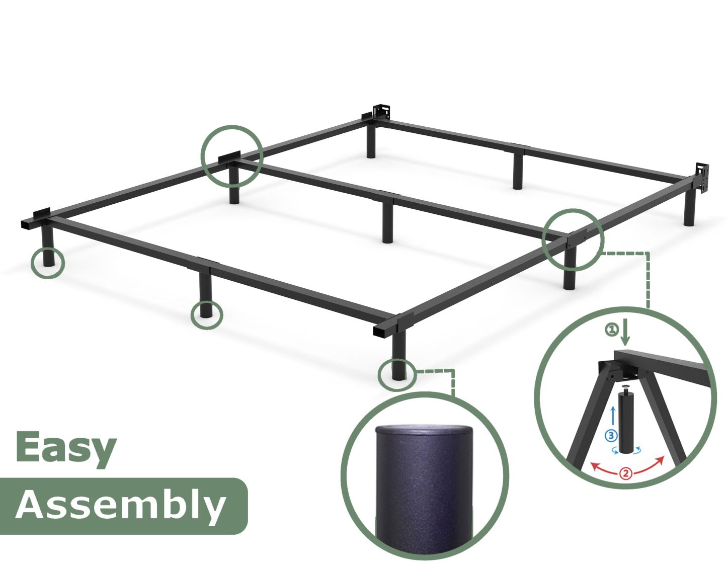 ZIYOO Queen Size Metal Bed Frame with 9 Recessed Legs, 9 inch Heavy Duty Bed Base, Easy Assembly, Noise-Free