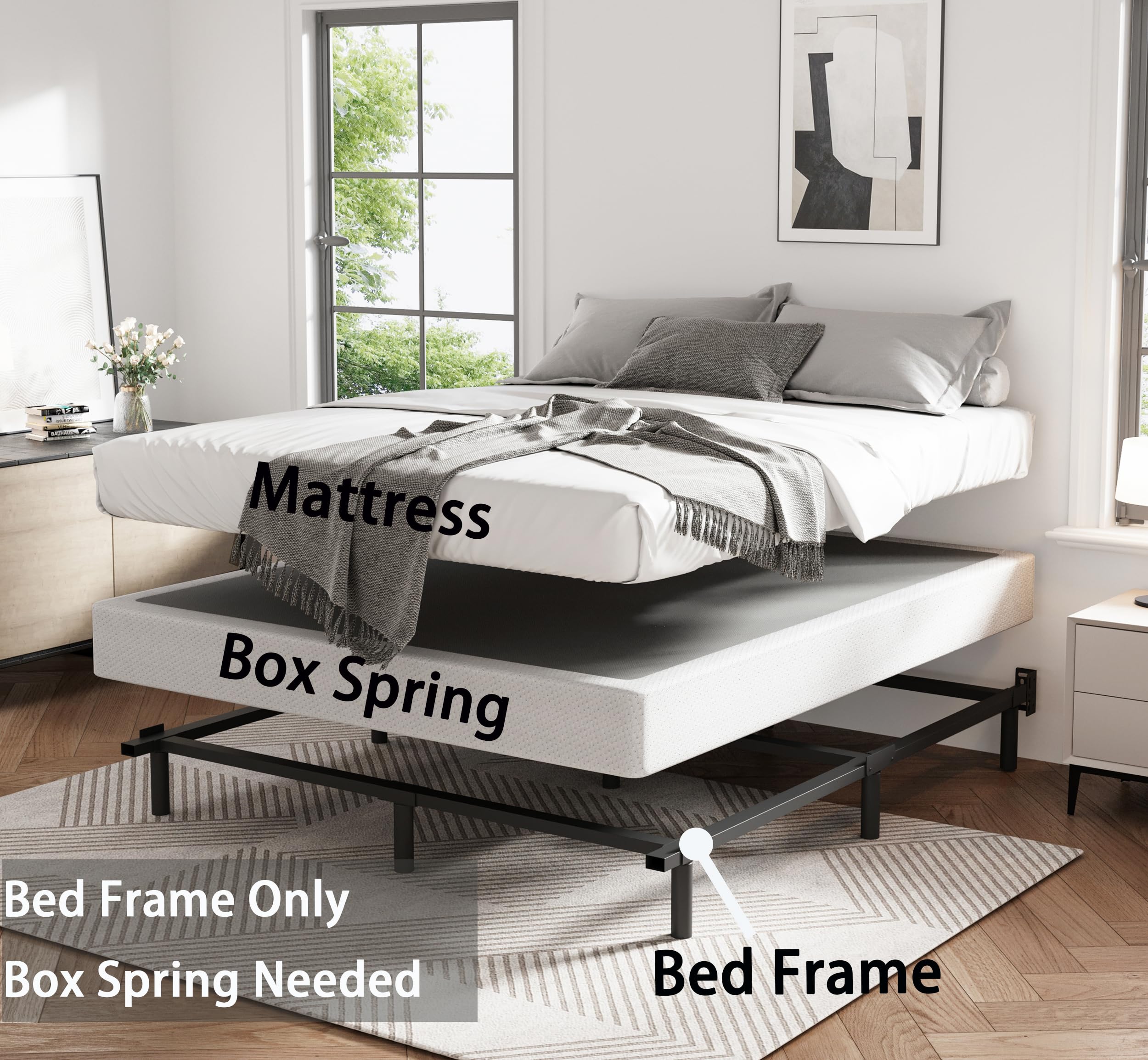 ZIYOO Queen Size Metal Bed Frame with 9 Recessed Legs, 9 inch Heavy Duty Bed Base, Easy Assembly, Noise-Free