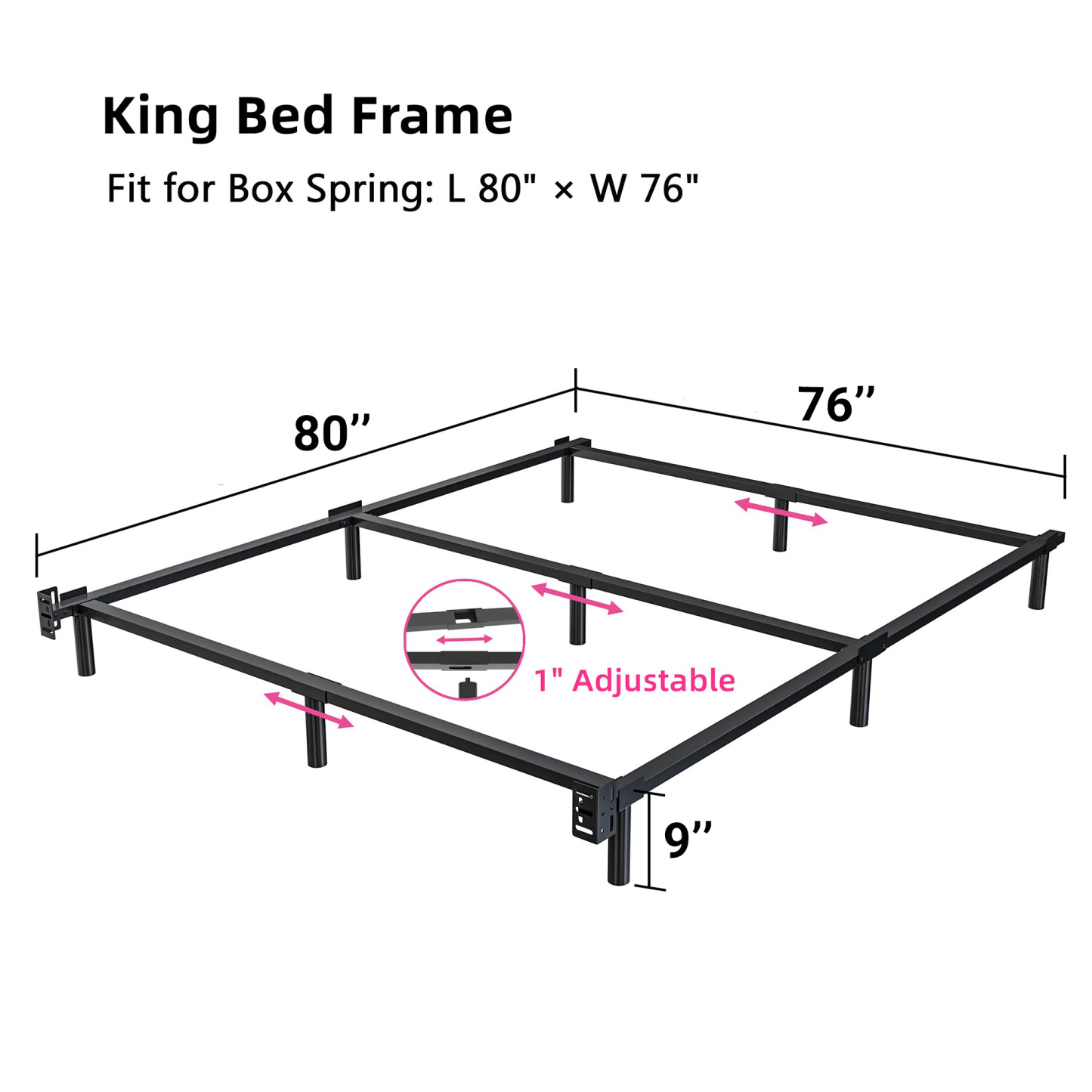 ZIYOO 9 inch King Size Metal Bed Frame with Recessed Legs, Heavy Duty Bed Base, Easy Assembly, Noise-Free
