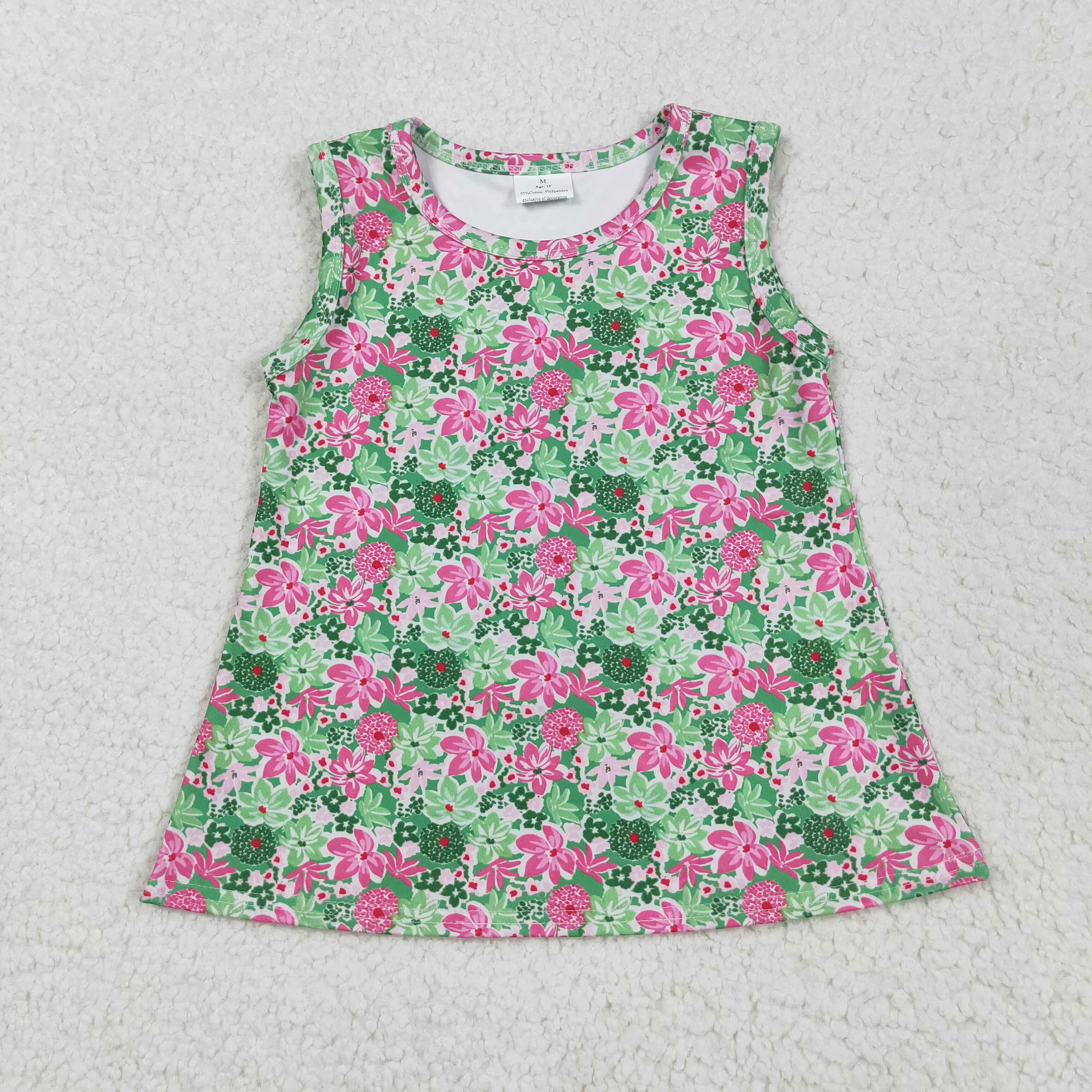 GT1015 12-18M to 10-12T RTS girl clothes floral girl summer top shirt yoga clothes atheletic clothes