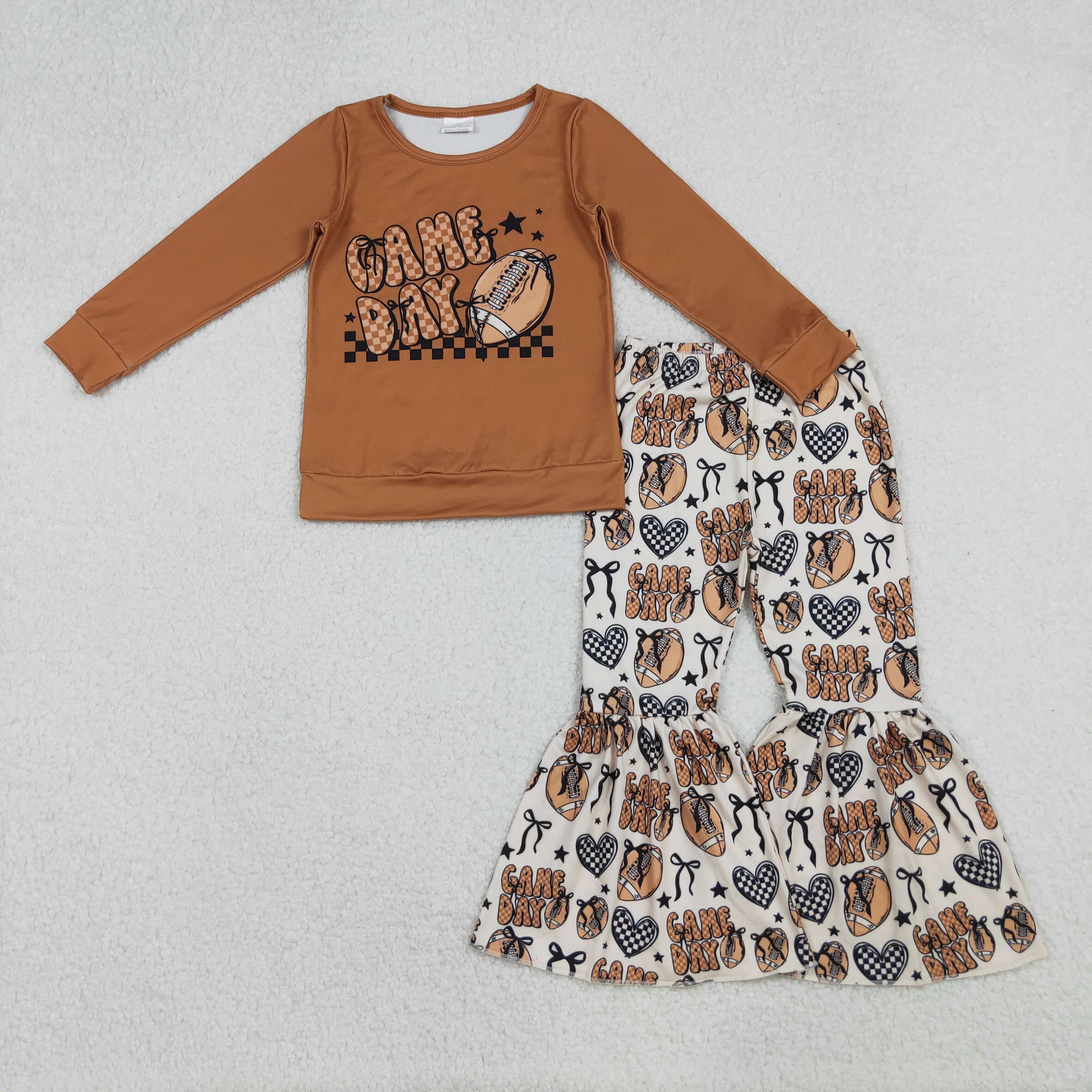 GLP2721 RTS toddler girl clothes game day girl bell bottom pant set 