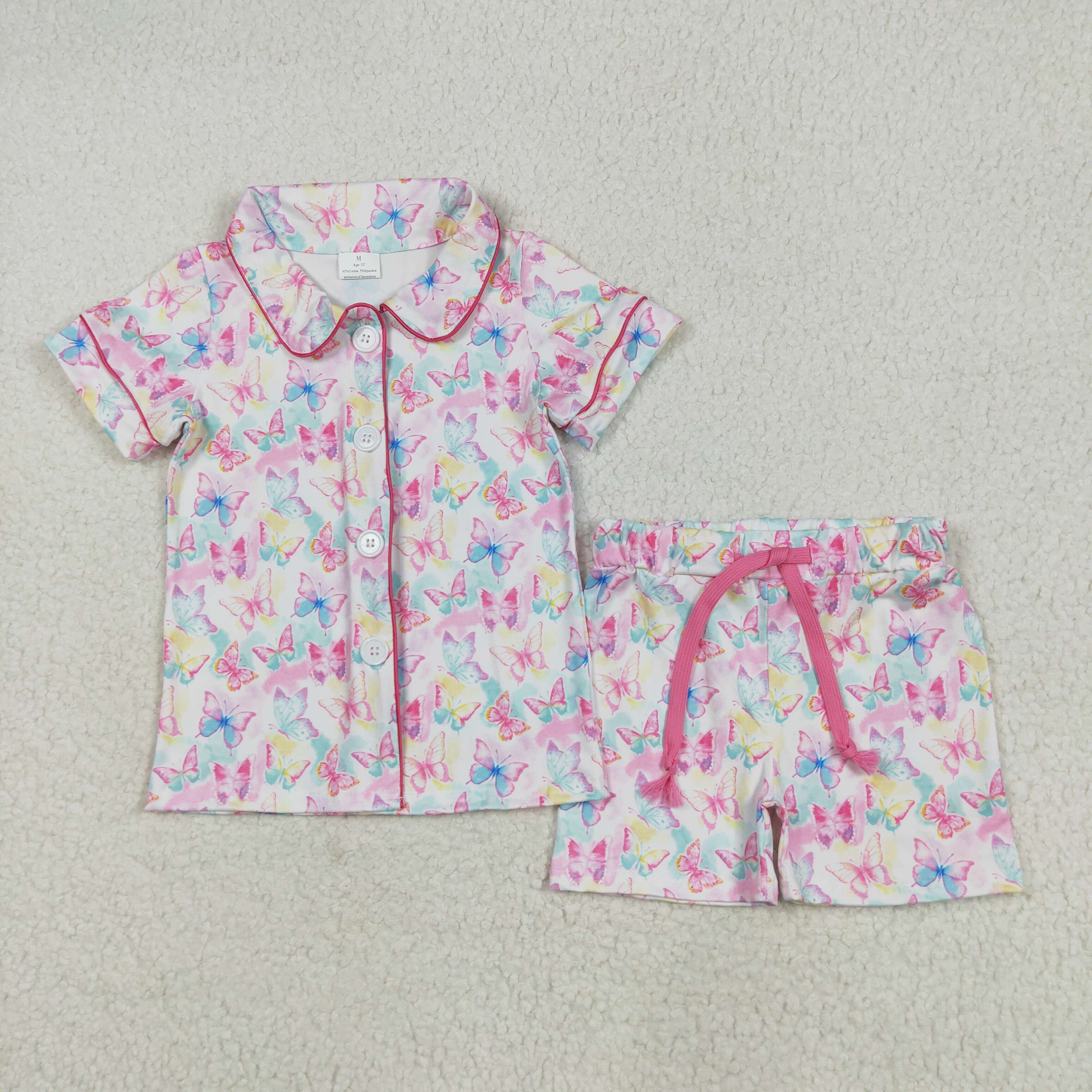 GSSO2601 RTS girl clothes butterfly toddler girl summer outfit pajamas set