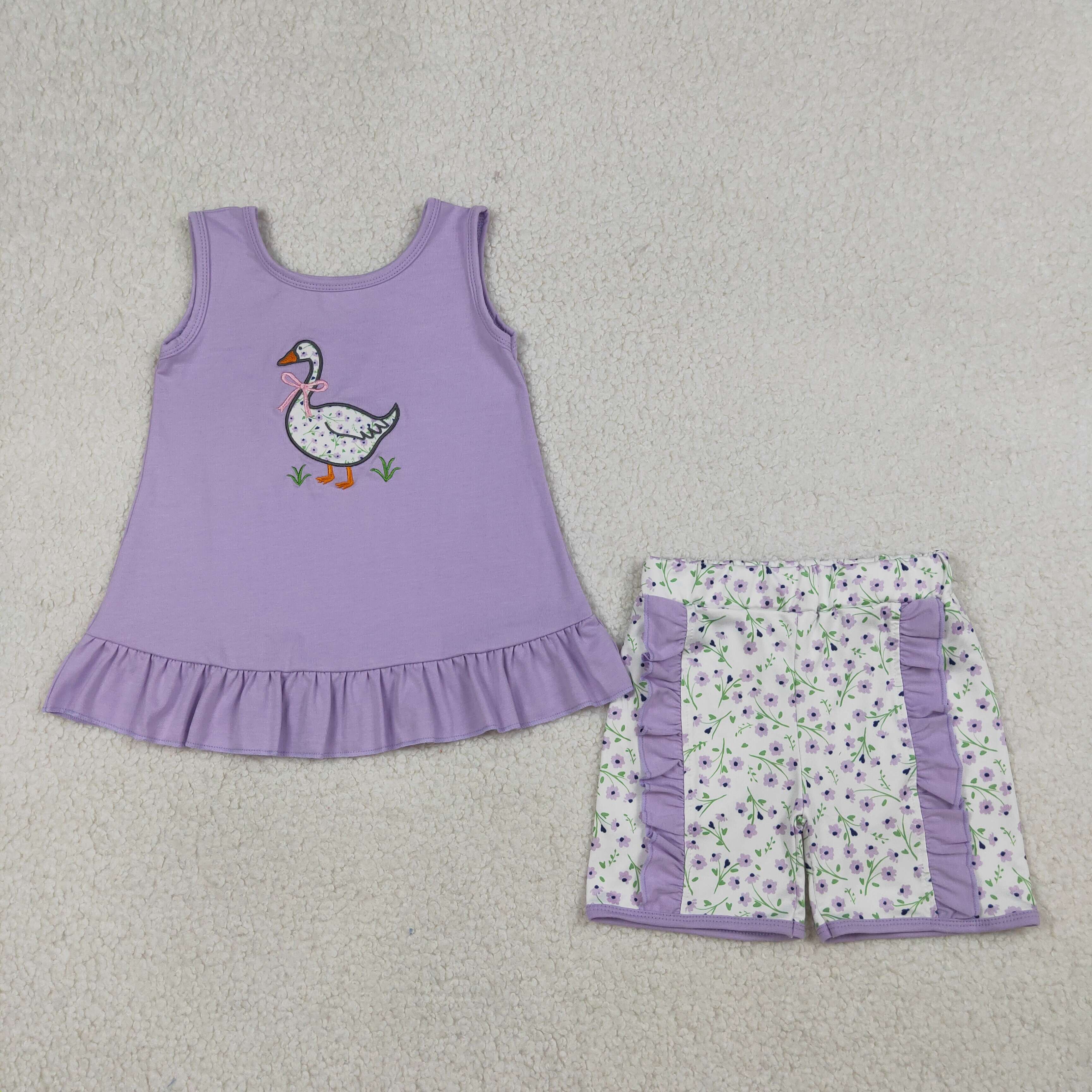 GSSO2774 RTS baby girl clothes duck embroidery  toddler girl summer outfit farm clothes