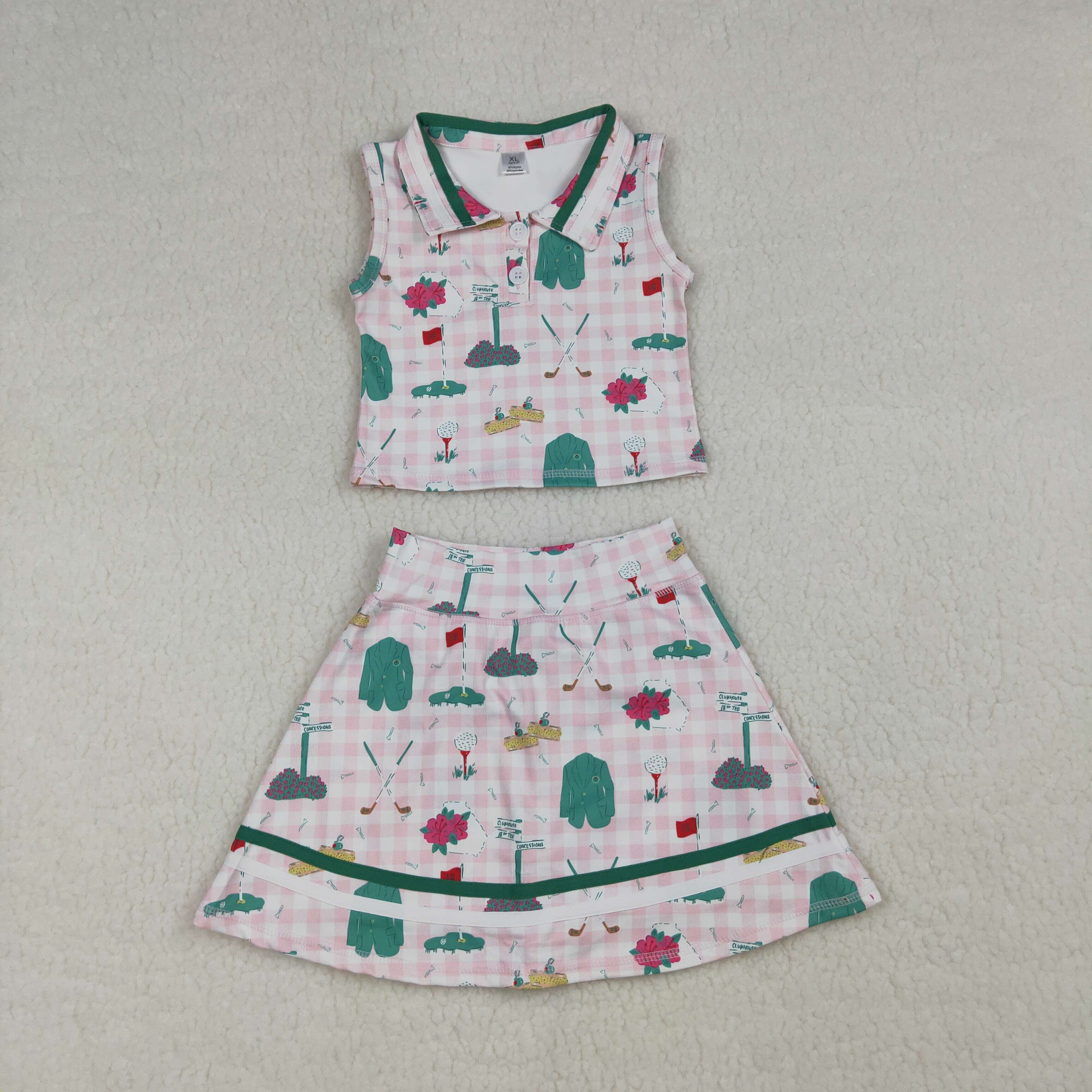 RTS GSD3520 baby girl clothes golf print toddler girl yoga skirt outfit sports outfit