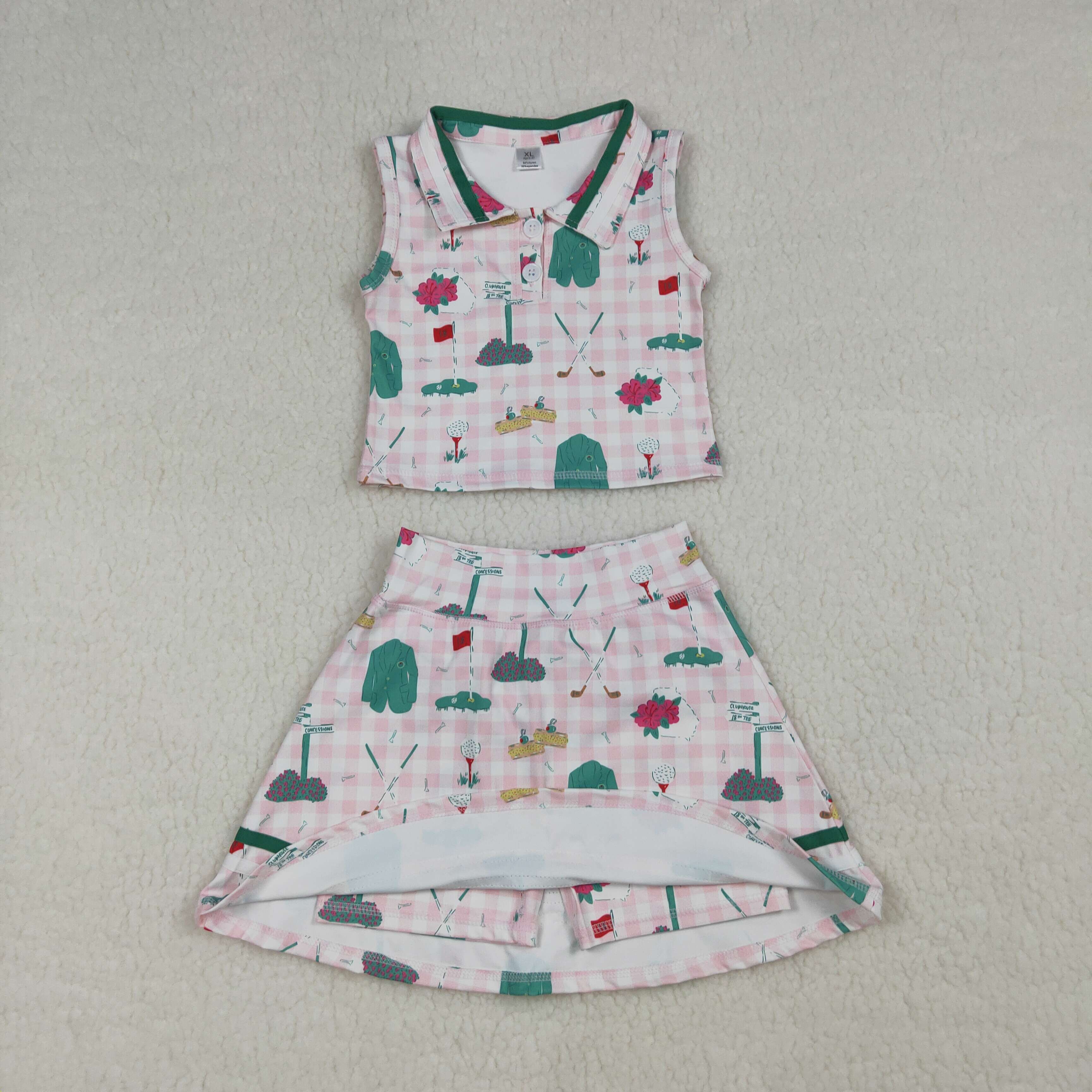 RTS GSD3520 baby girl clothes golf print toddler girl yoga skirt outfit sports outfit
