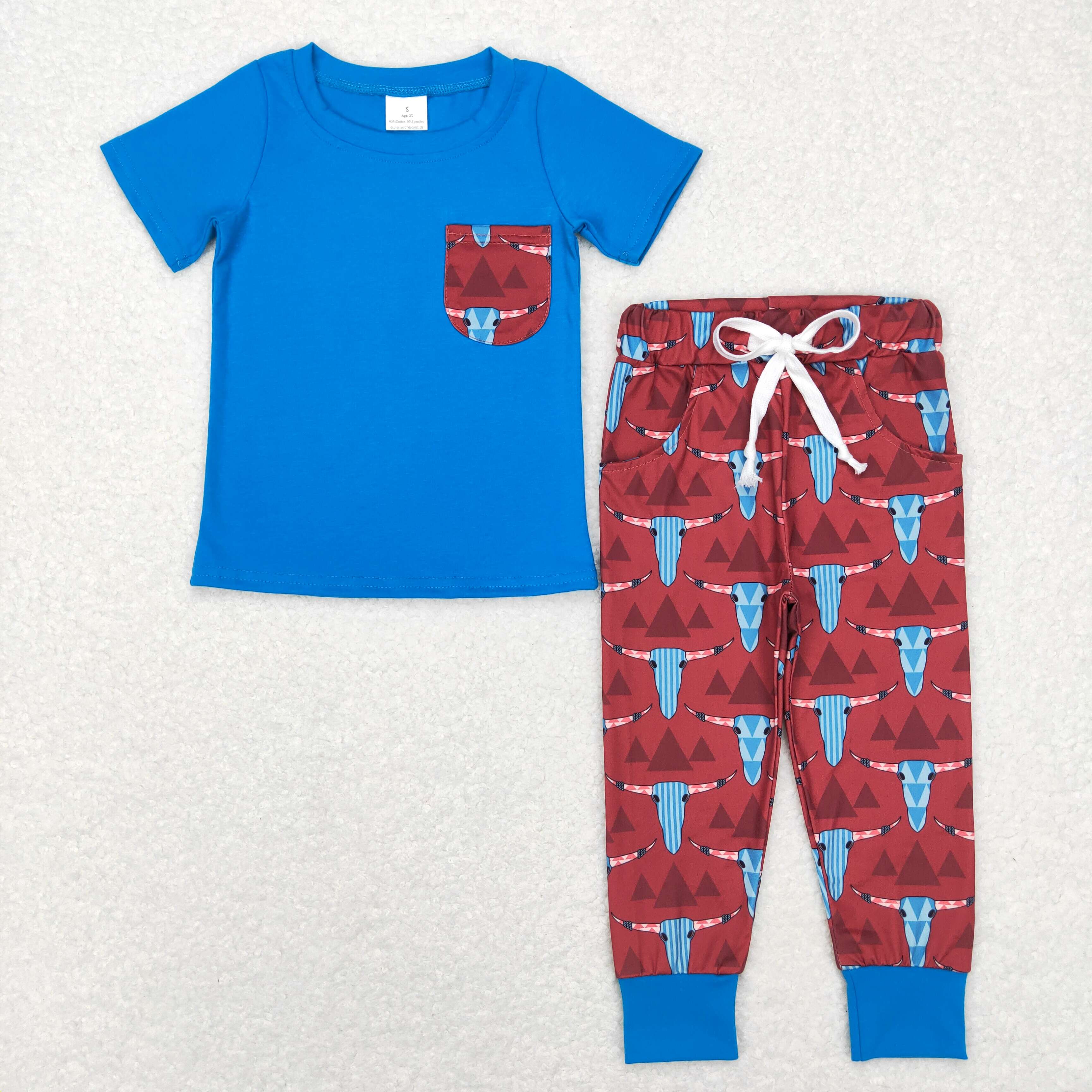 BSPO0188 toddler boy clothes blue pocket cow boy fall short sleeve set-promotion $5.5 2026.1.17