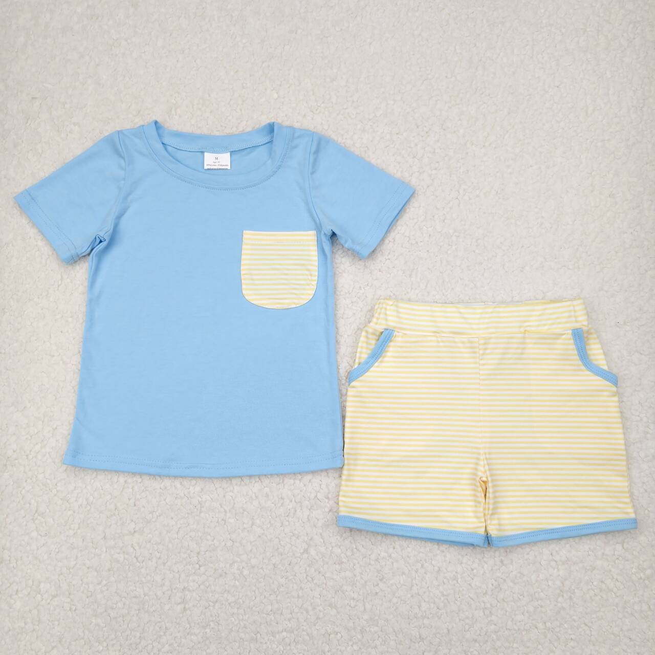 BSSO1393 RTS boy clothes yellow stripes boy summer set