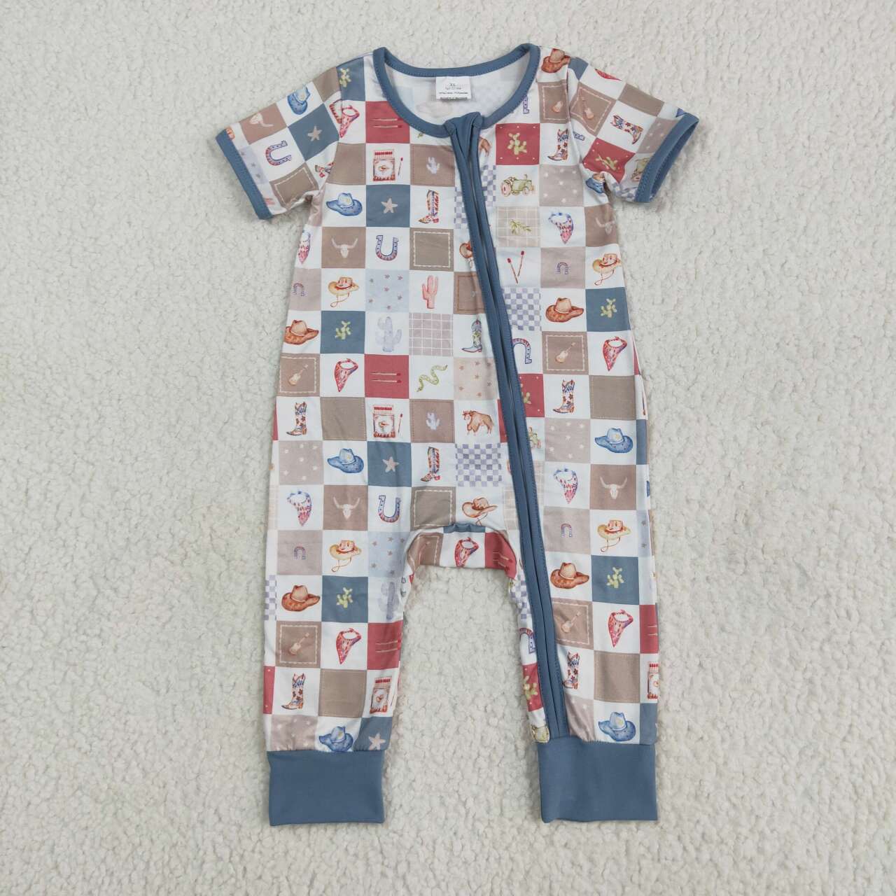 SR3098 RTS baby boy clothes cowboy boy summer romper zip romper