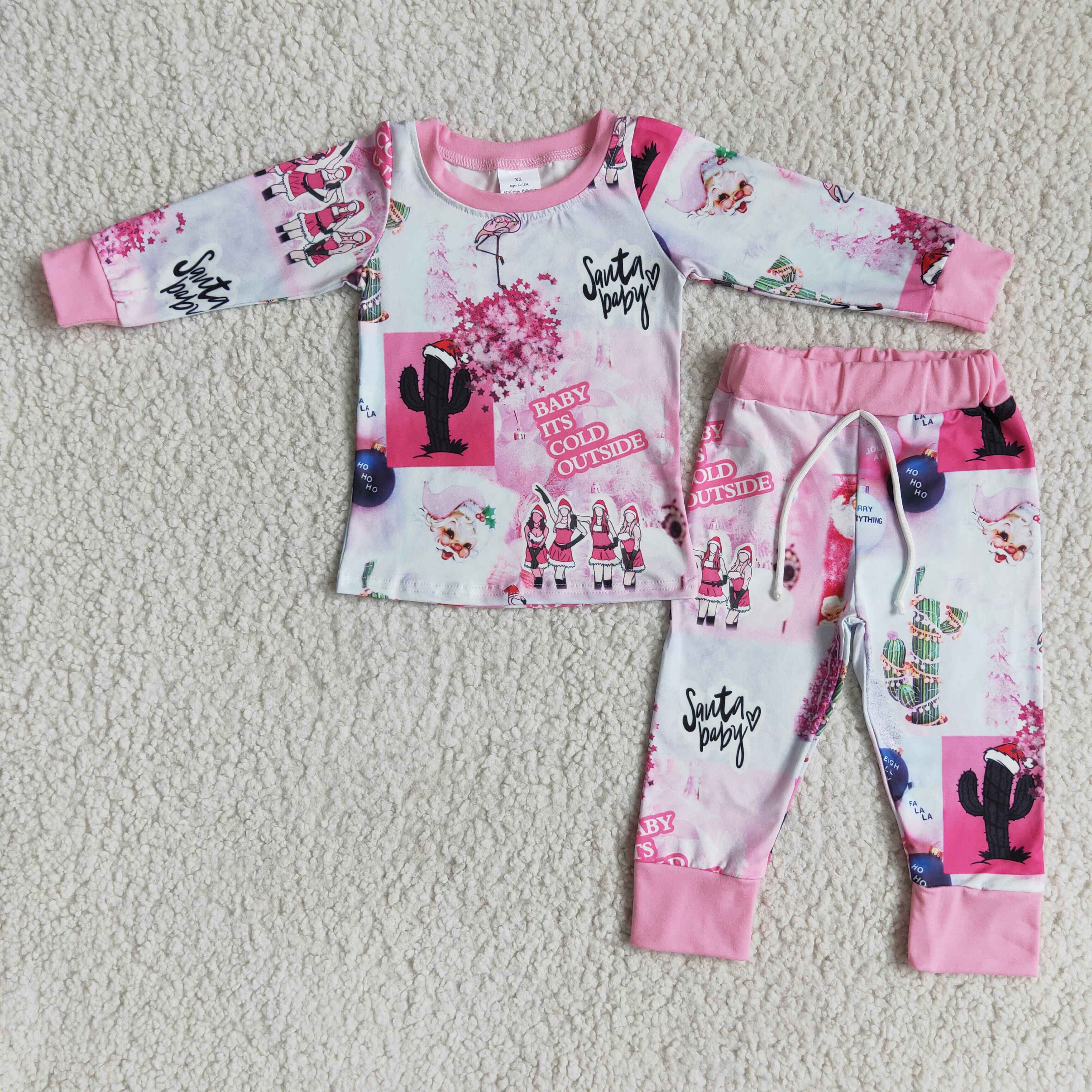 6 A17-4 girl pink santa baby cold outside christmas winter long sleeve set-promotion 2025.10.11 $2.99