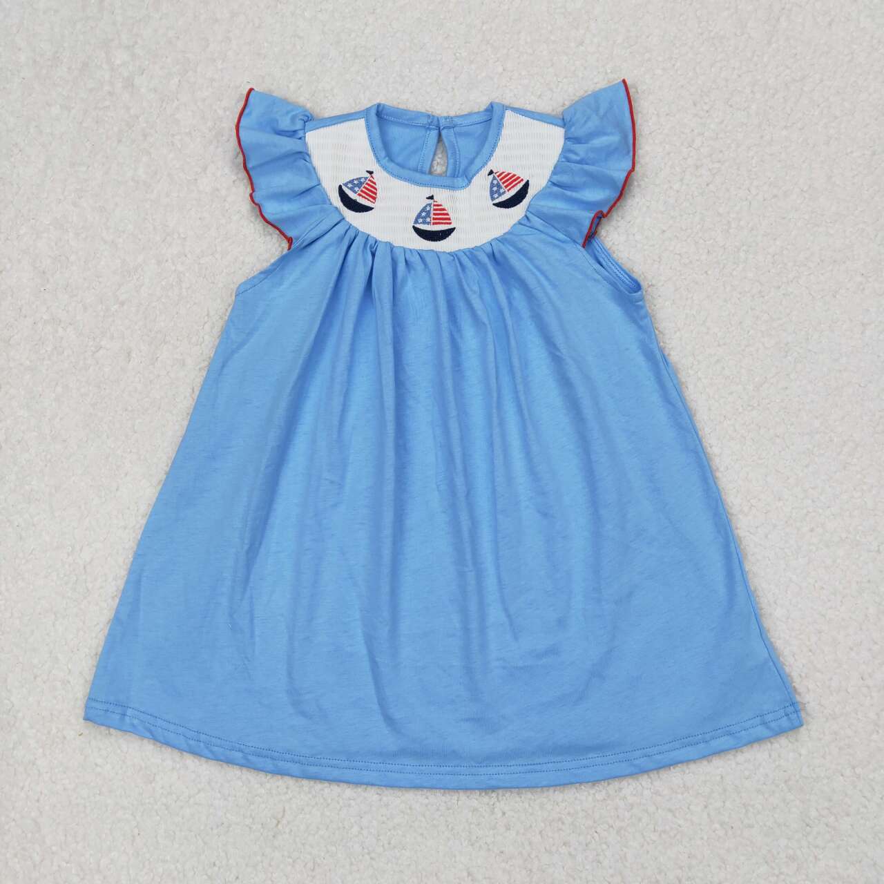 GSD1818 RTS 3-6M to 7-8T girl summer dress blue 4th of July clothes sailboat smock clothing 