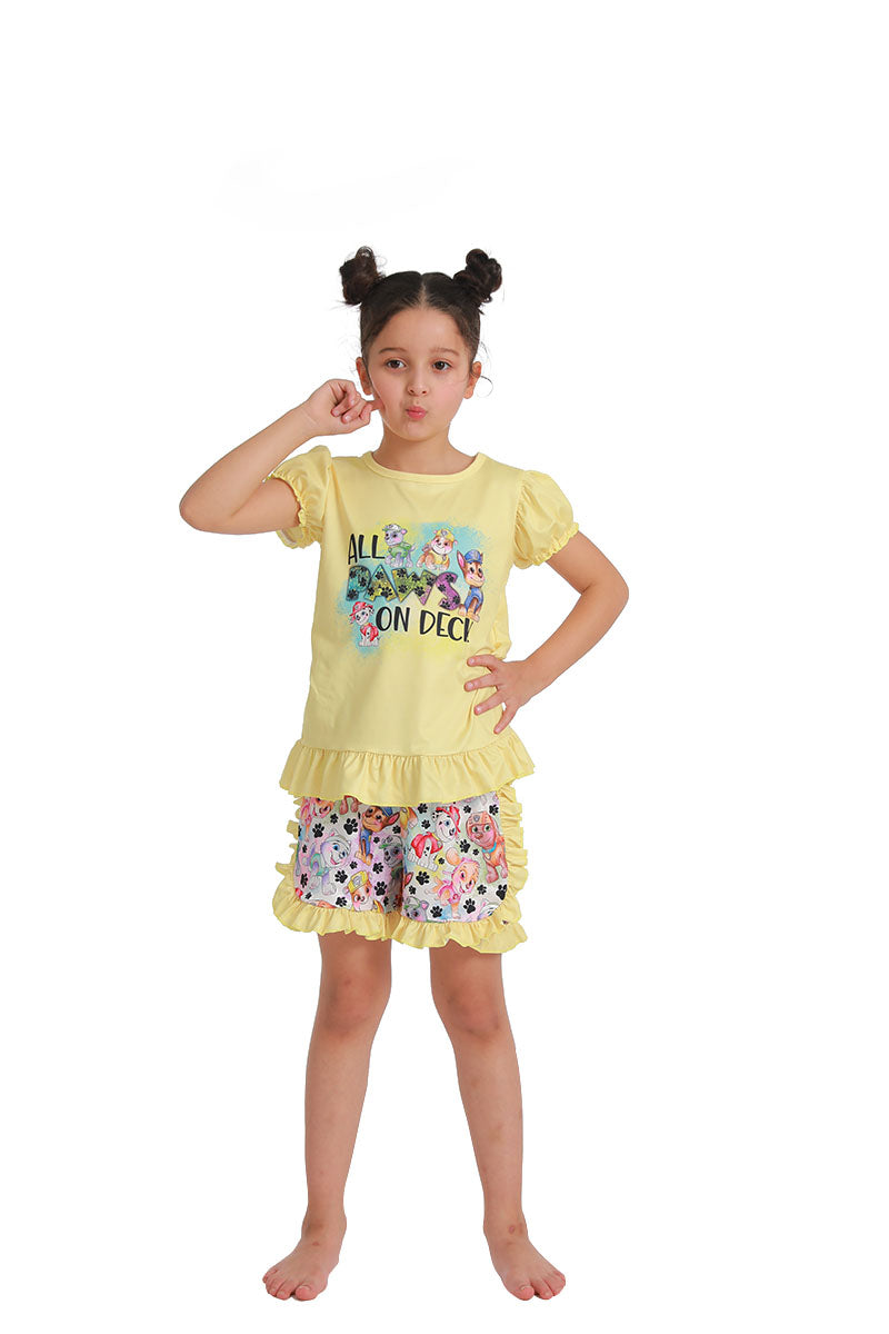C1-28 kids clothing cartoon dog yellow short sleeve summer set-promotion $2.99 2026.3.28