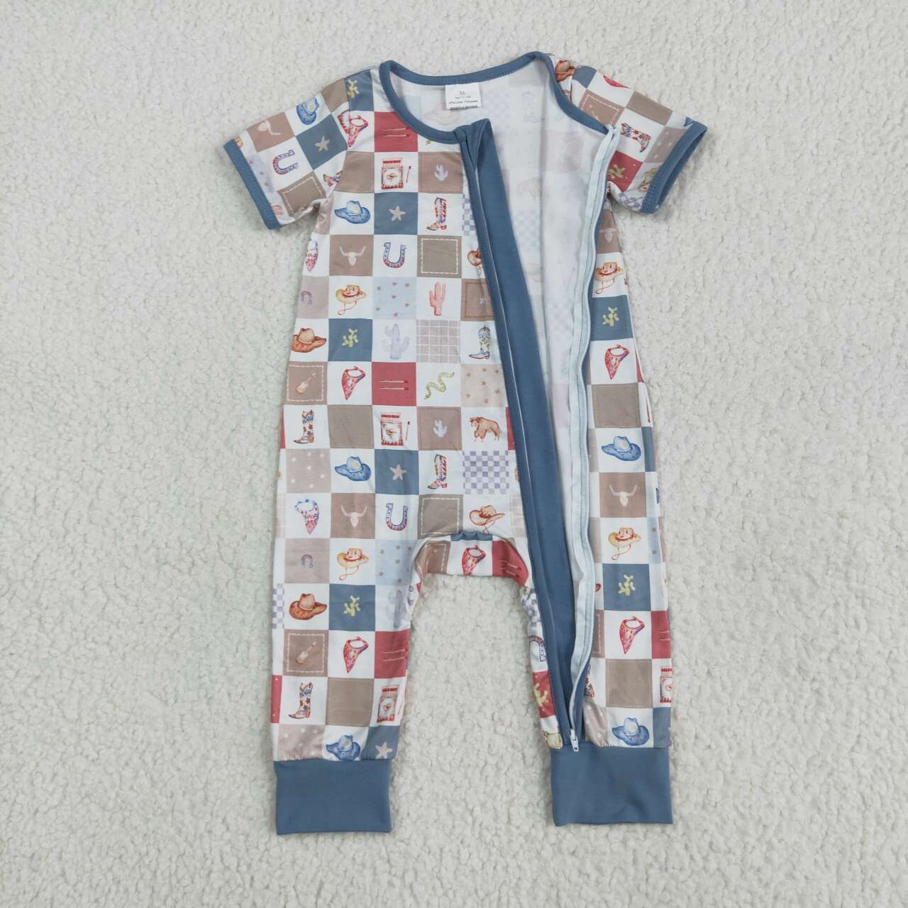 SR3098 RTS baby boy clothes cowboy boy summer romper zip romper