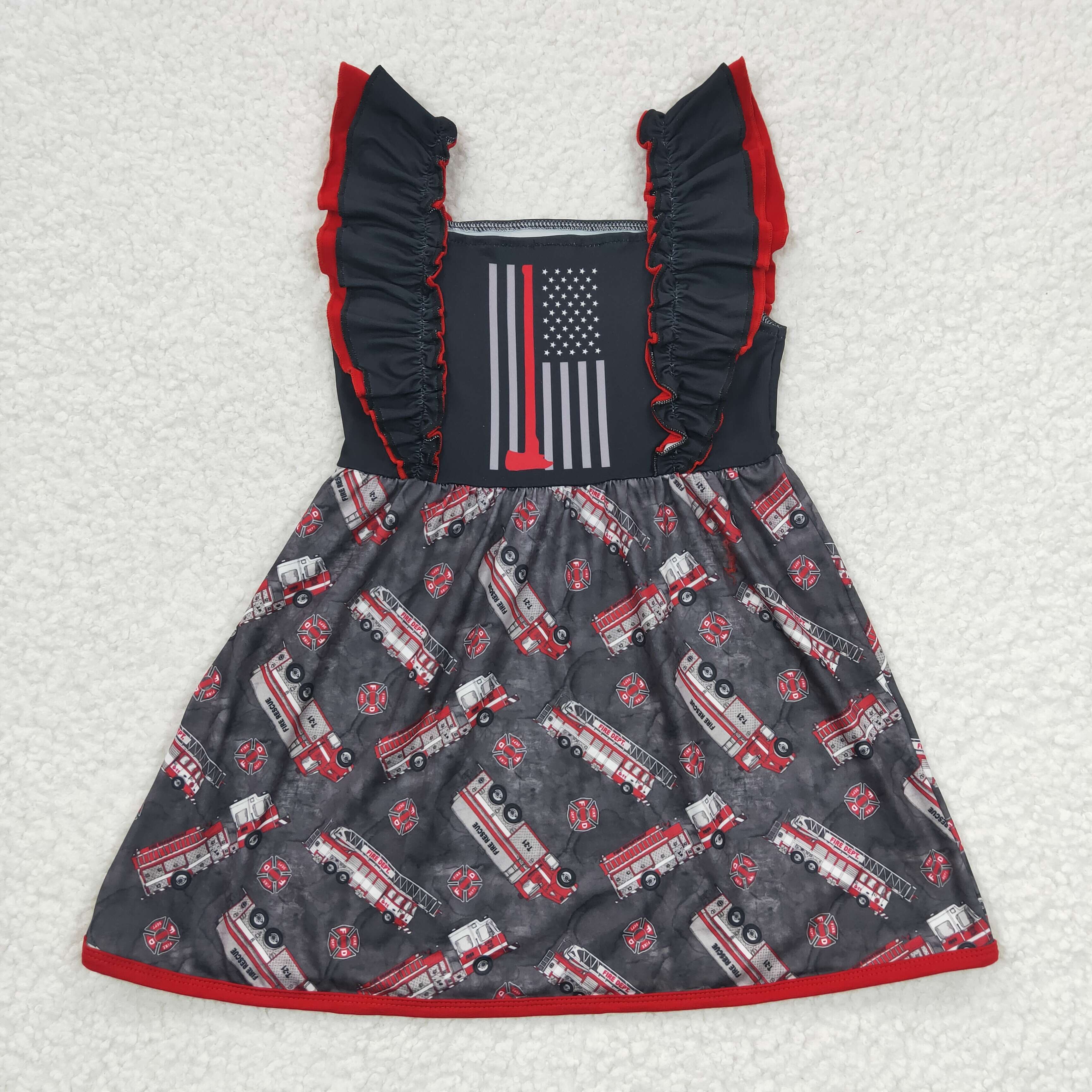 C15-17 baby girl clothes fire truck summer matching dress-promotion 2025.5.22 $1.99 deadline:18th June.
