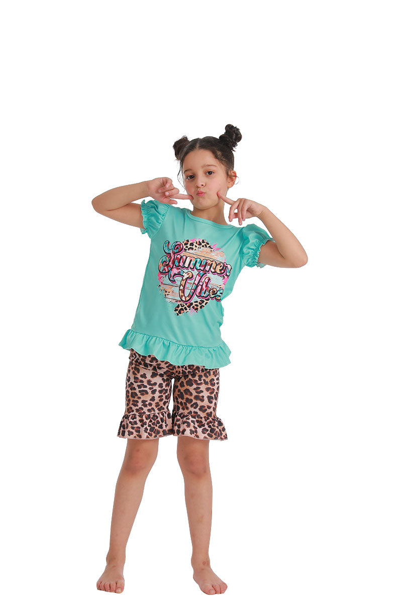 B12-30 girl clothes blue summer leopard short sleeve set--promotion 2025.5.17 $2.99