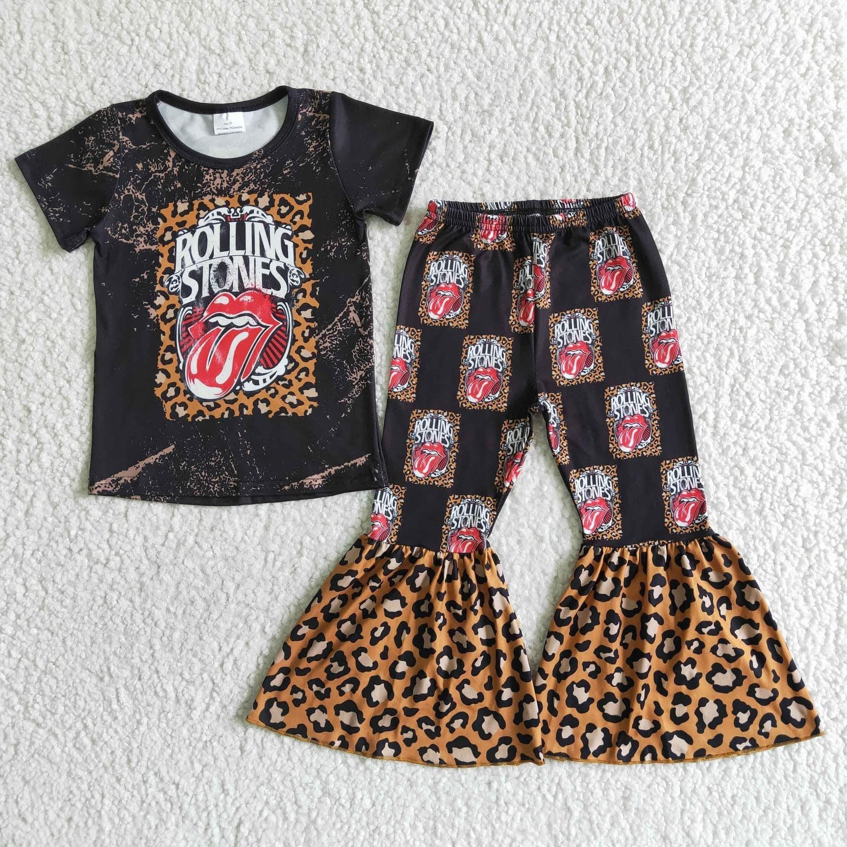 GSPO0012 girl clothing black leopard mouth short sleeve spring fall set-promotion $2.99 2026.3.21