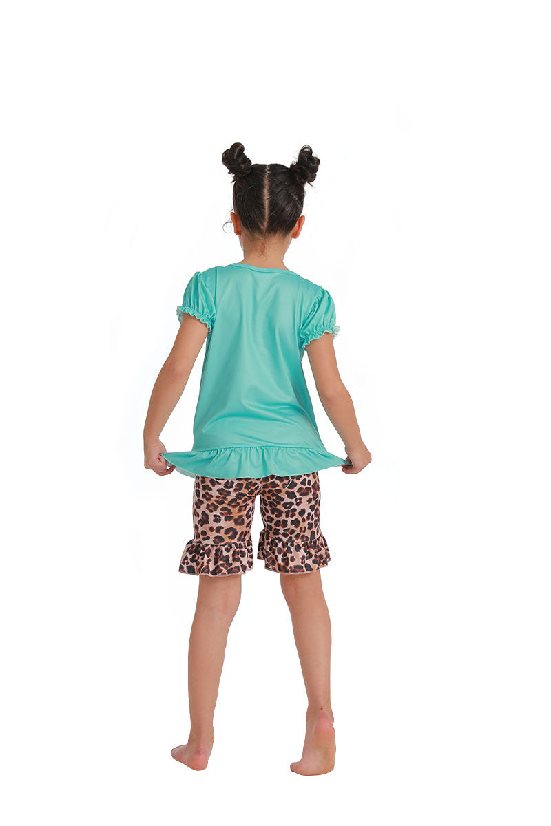 B12-30 girl clothes blue summer leopard short sleeve set--promotion 2025.5.17 $2.99
