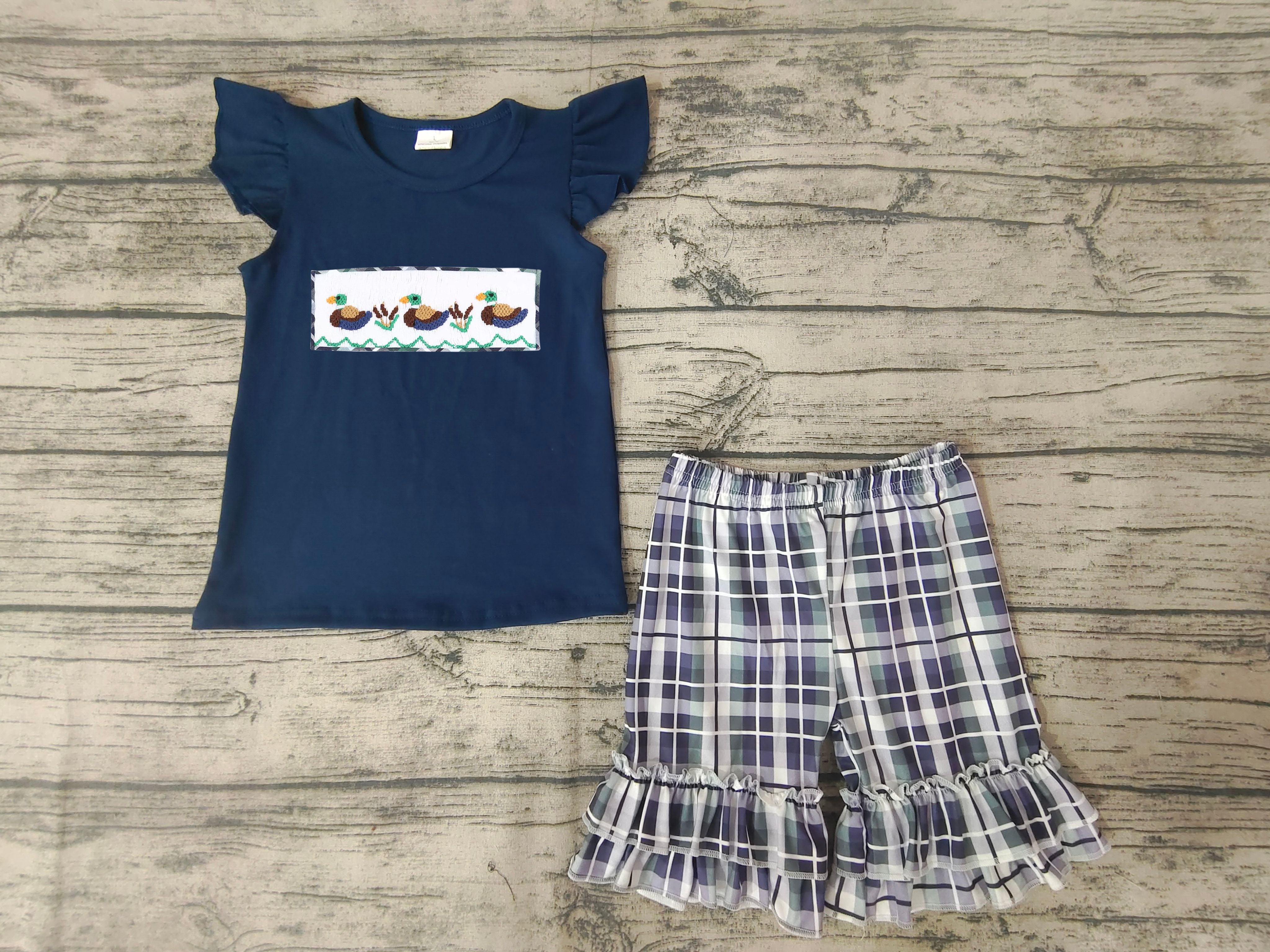 GSSO0156 baby girl clothes navy duck embroidery summer outfits-promotion $5.5 2026.3.28
