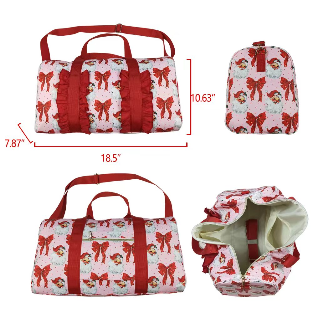 BA0306 RTS Tote Bag Santa Print Girls Christmas Duffels Bag Handbag