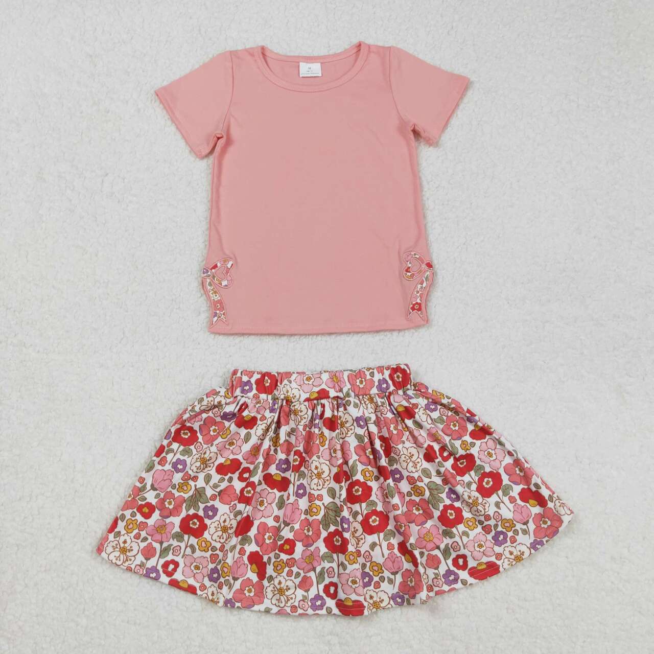 GSD1721 RTS girl clothes pink flower girl summer outfit skirt set