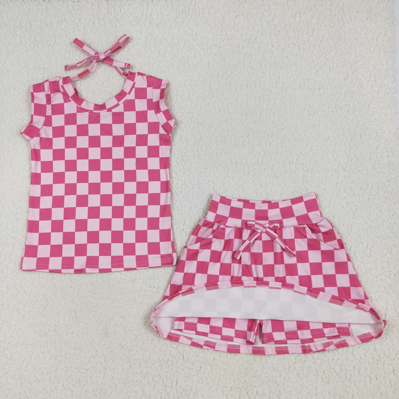 GSD2584 RTS toddler girl clothes pink gingham girl summer dress short skirt