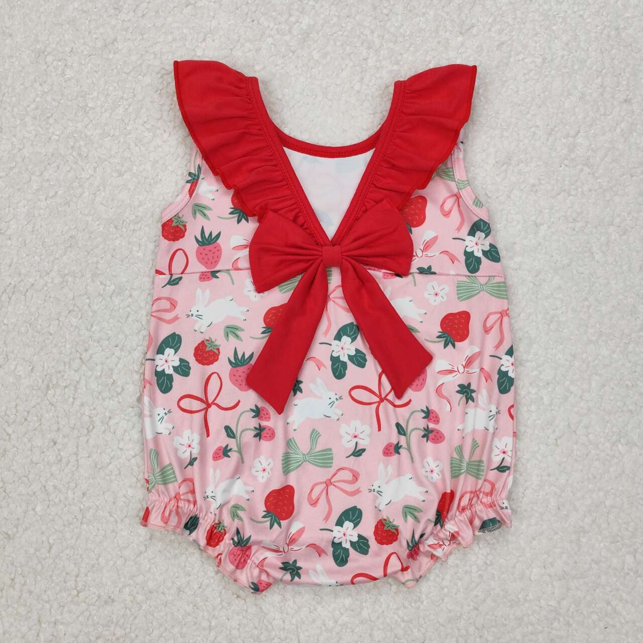 SR2582 RTS baby girl clothes stawberry bow rabbit girl easter summer bubble