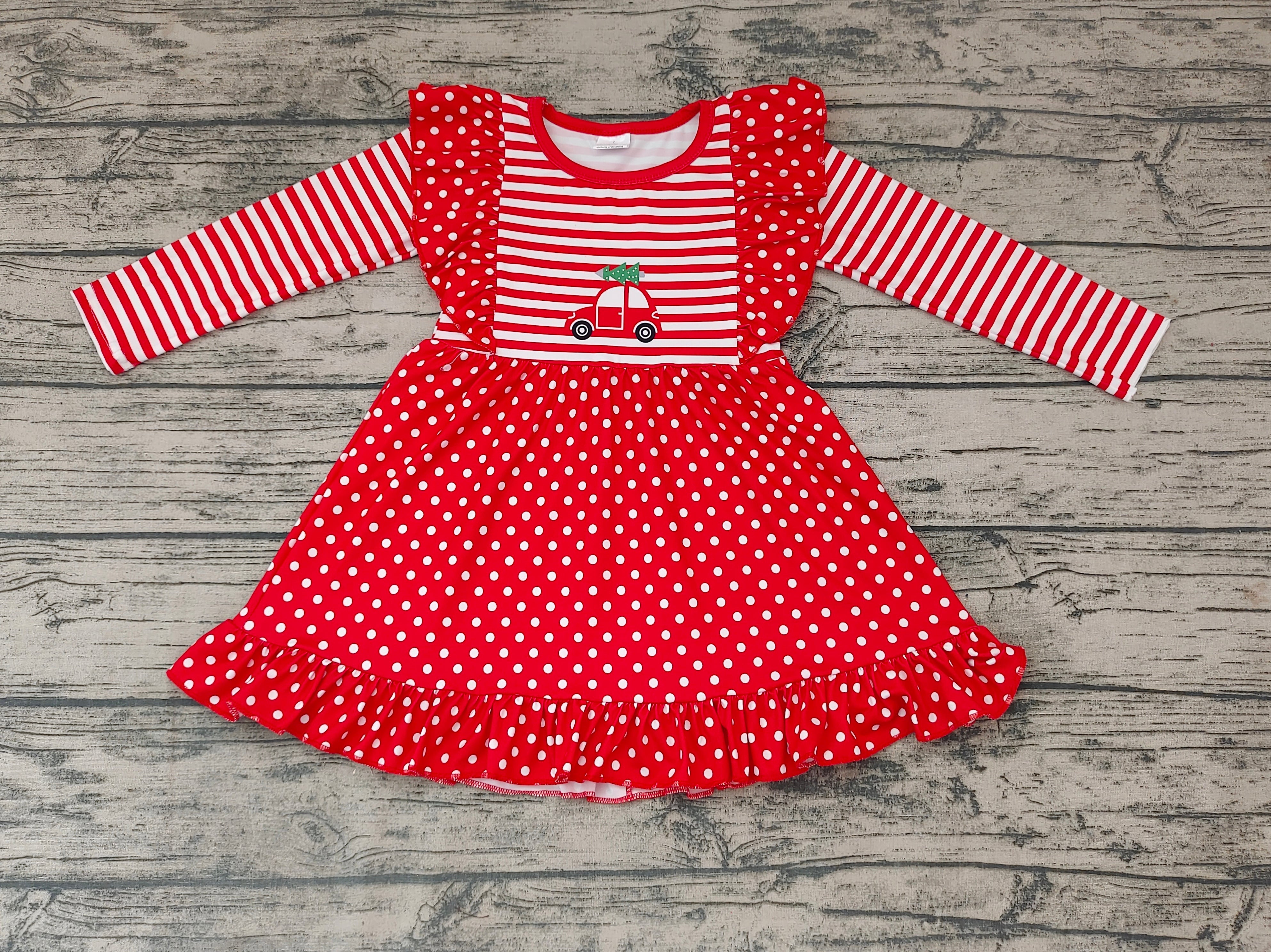 GLD0145 toddler girl dresses red tree truck christmas dress-promotion 2024.11.30 $5.5