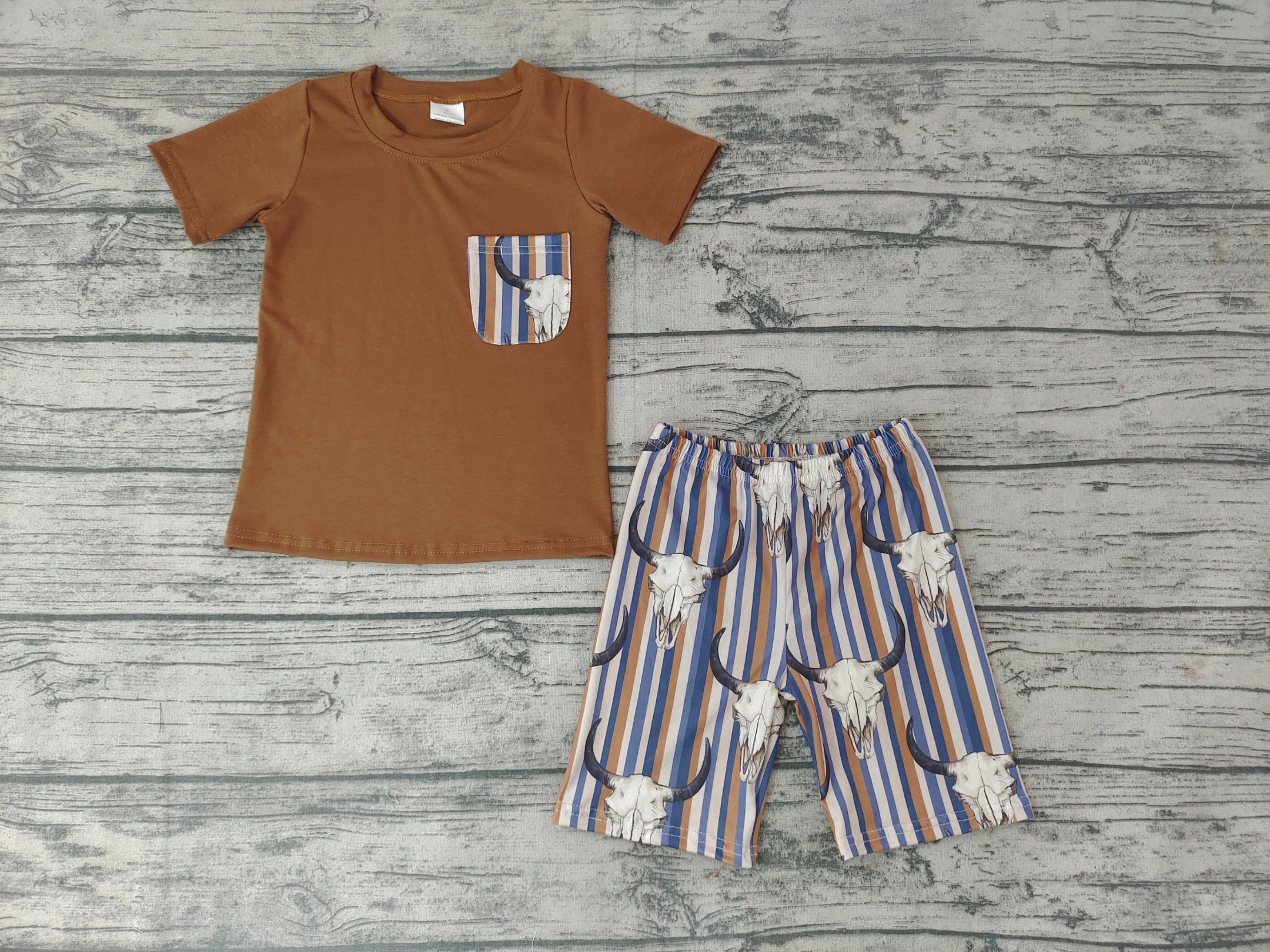 BSSO0149 kids clothes boys brown cow summer outfits-promotion $5.5 2026.3.7