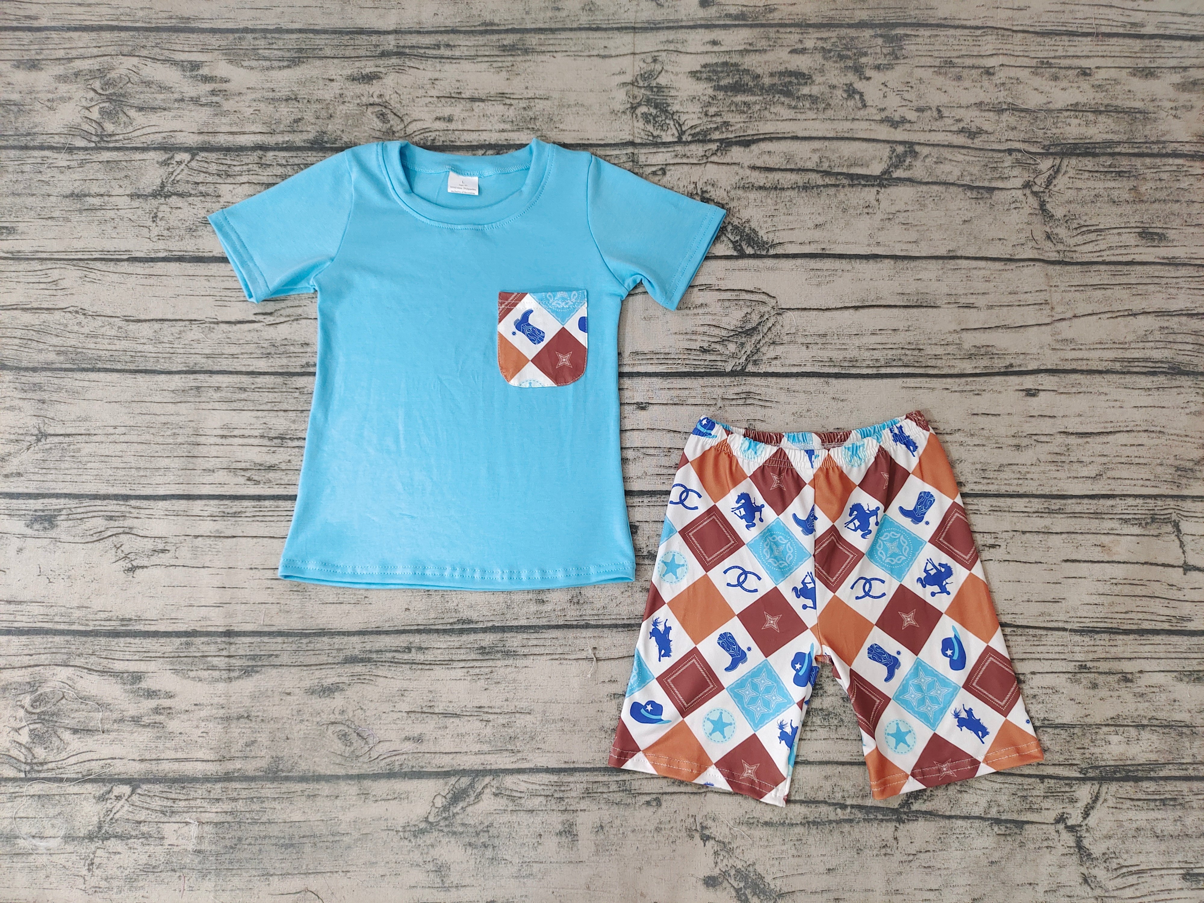 BSSO0150 kids clothes boys blue pocket summer shorts set-promotion 2025.7.12 $5.5