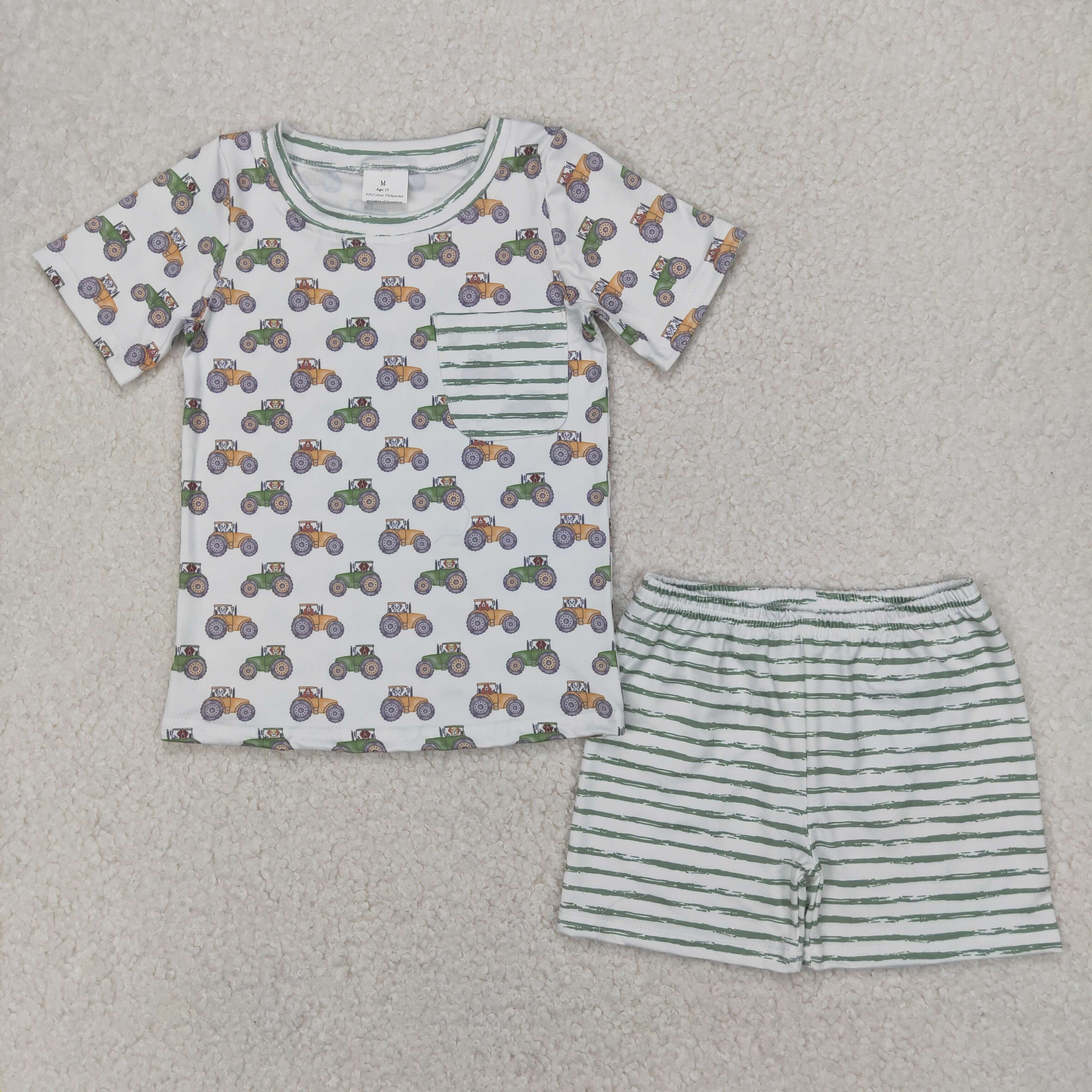 BSSO1354 RTS boy clothes truck pocket boy summer set