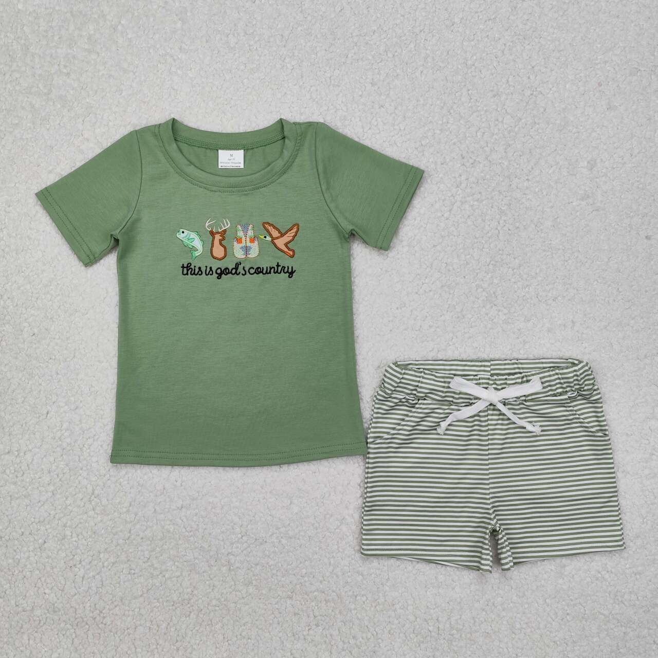 BSSO1108 RTS baby boy clothes this is god's country toddler boy summer embroidery outfit 