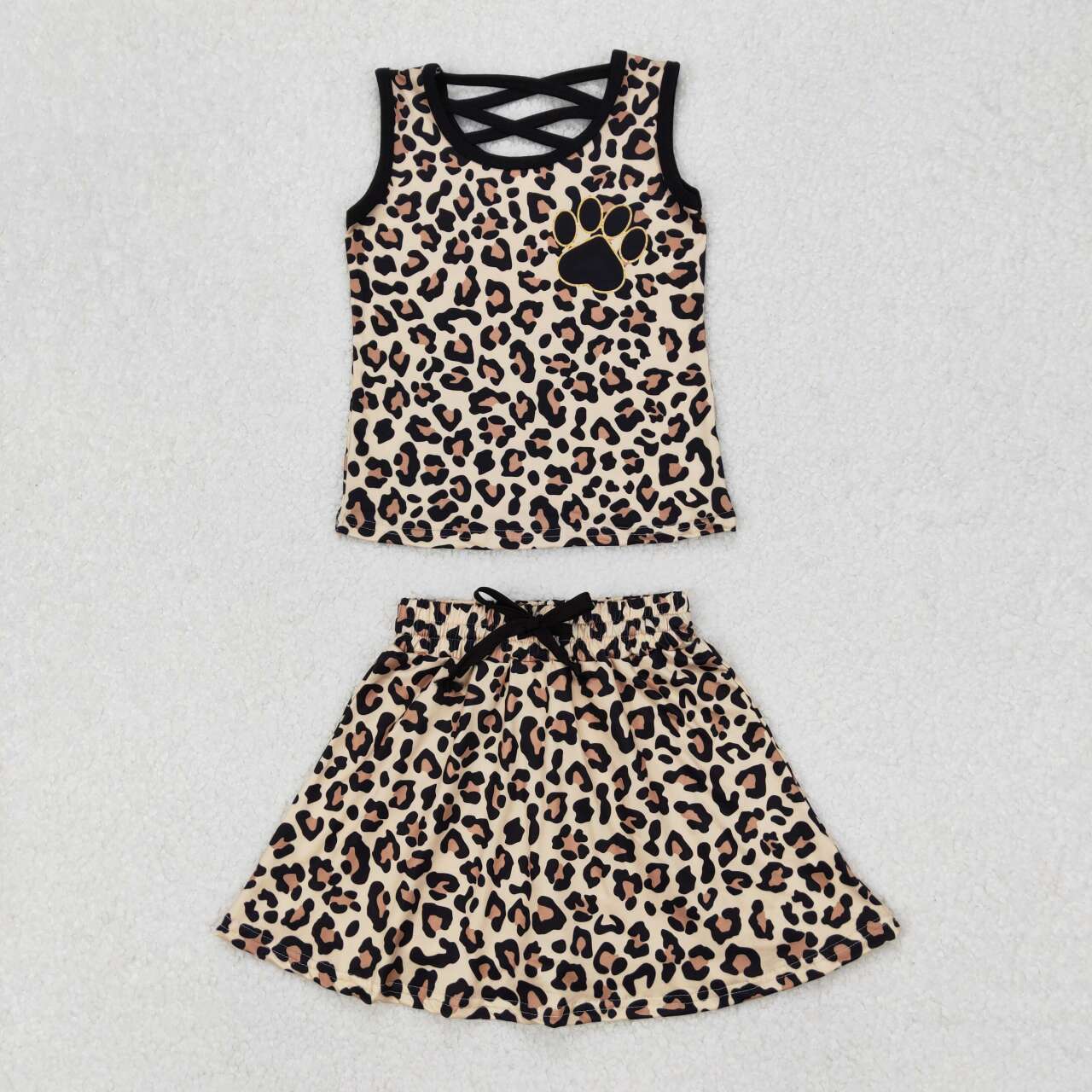 GSD2077 RTS toddler clothes leopard print girl summer short skirt set