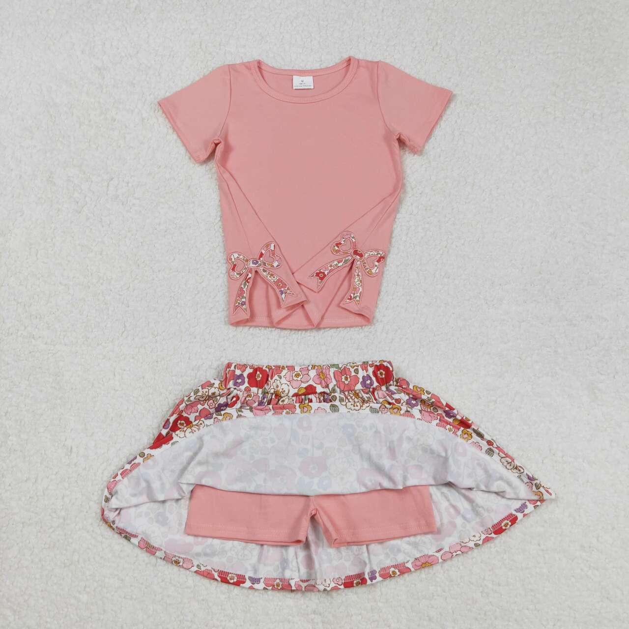 GSD1721 RTS girl clothes pink flower girl summer outfit skirt set
