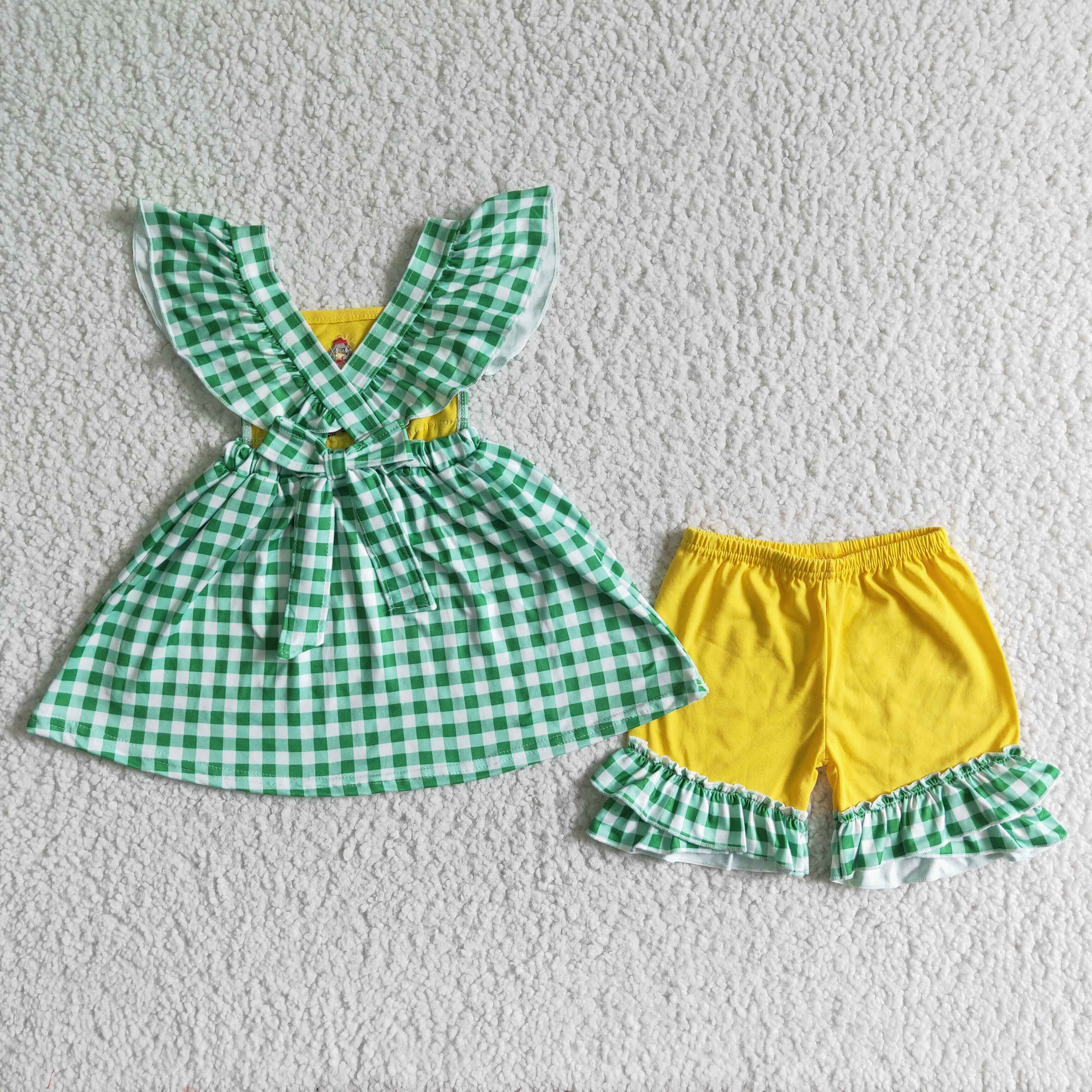 GSSO0056 kids clothing summer farm emboridery girl set-promotion 2025.3.15 $5.5