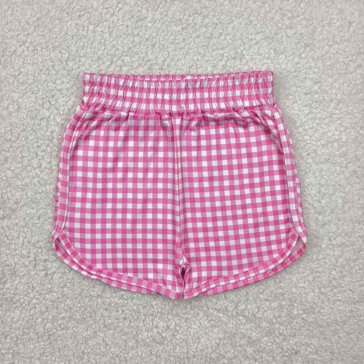 SS0472 RTS girl clothes pink gingham girl summer shorts